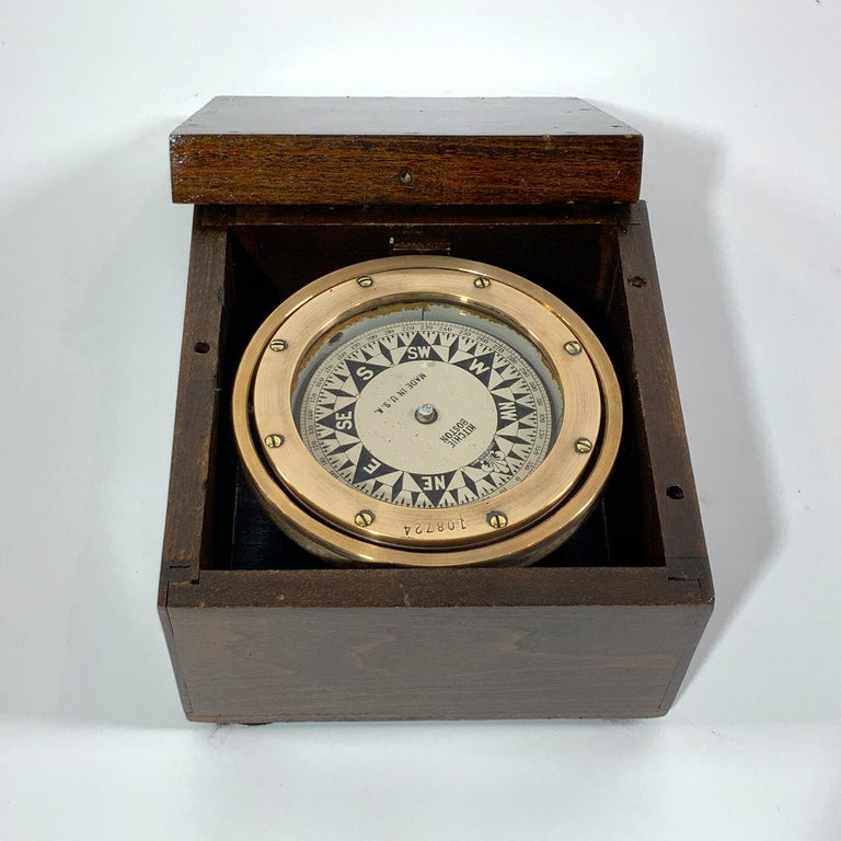 Brass Boat Compass On Box at 1stDibs