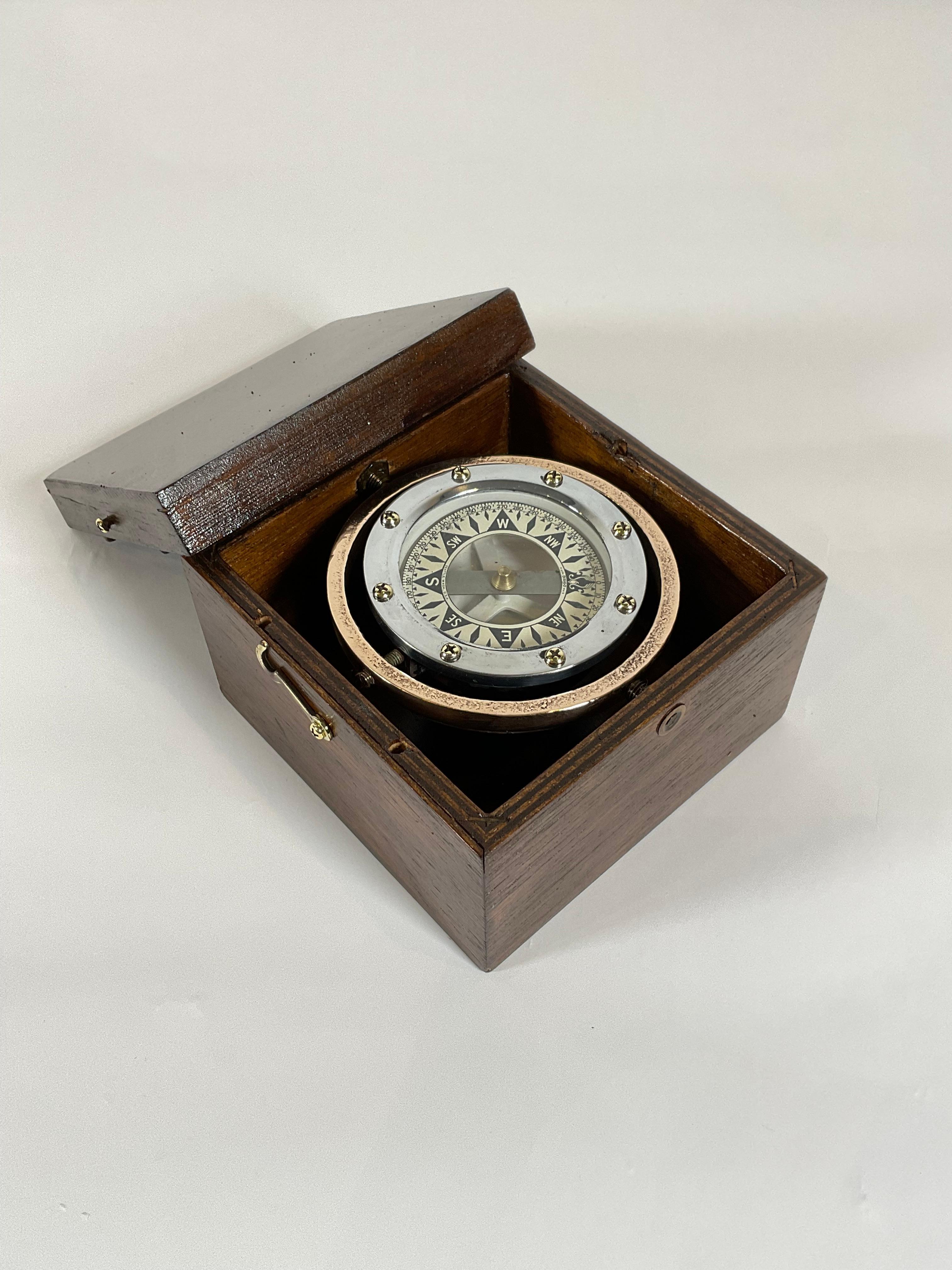 Brass Boat Compass on Gimbal Fitted to a Box 1