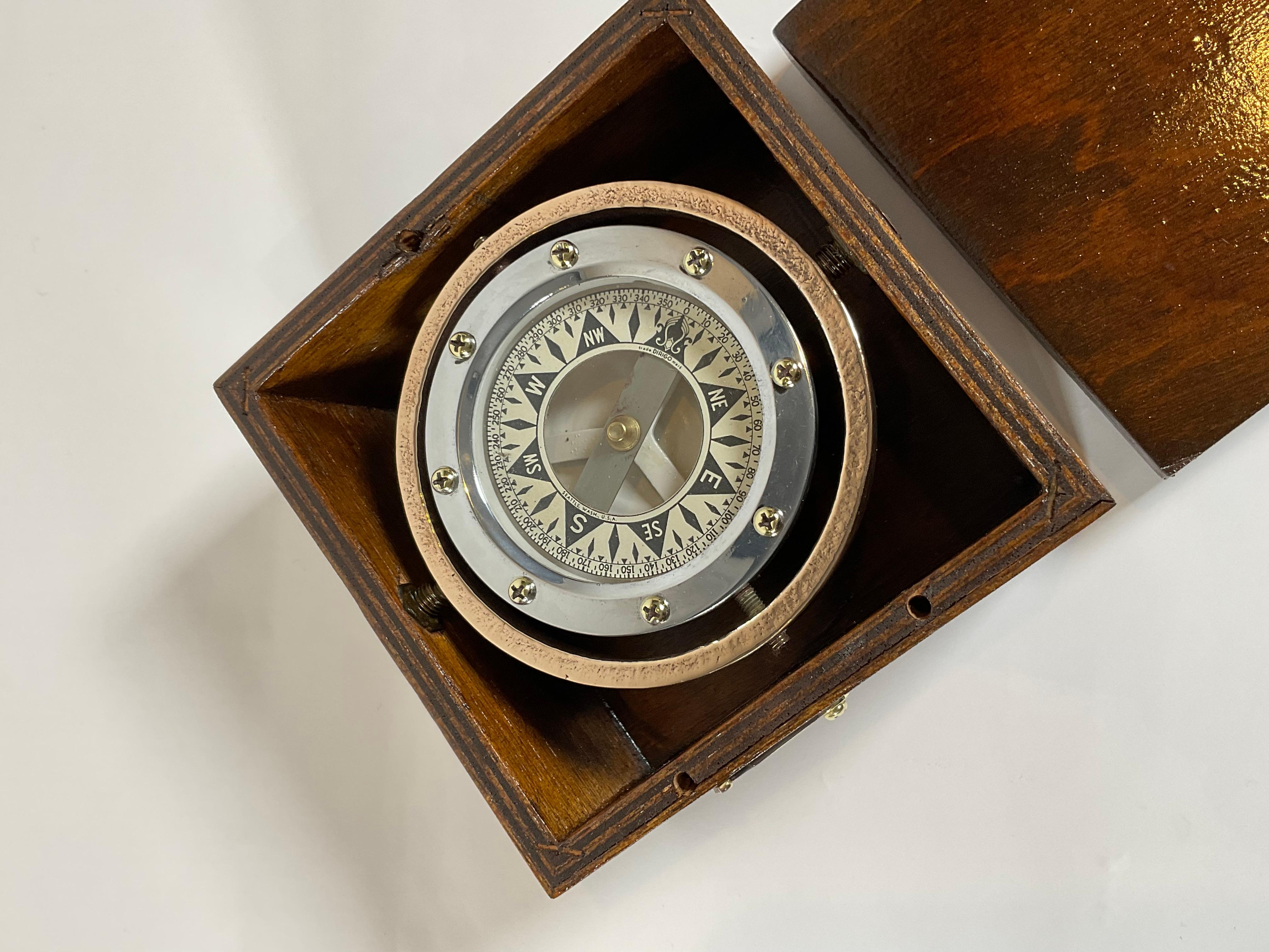 Brass Boat Compass on Gimbal Fitted to a Box 1