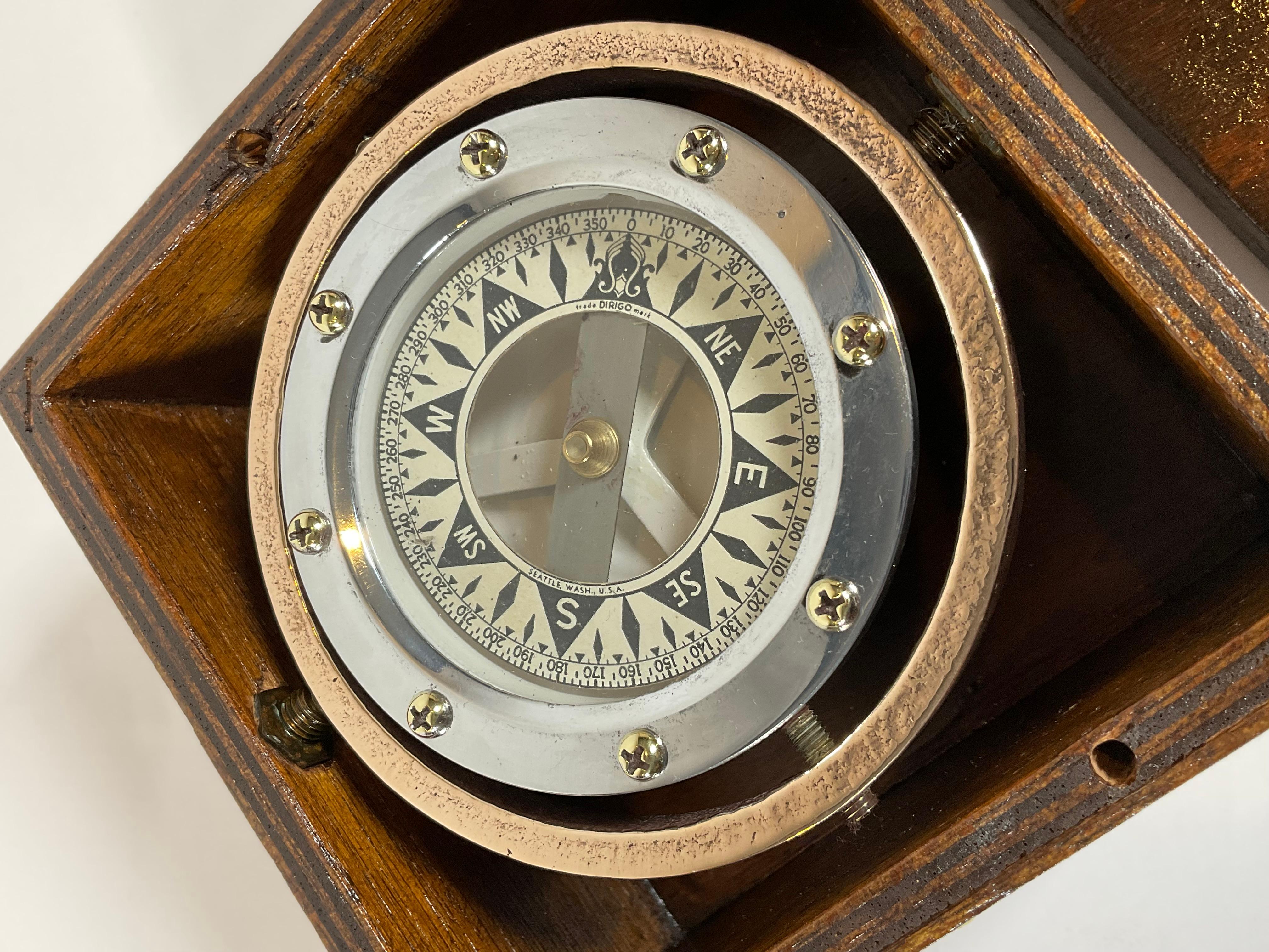 Brass Boat Compass on Gimbal Fitted to a Box 2