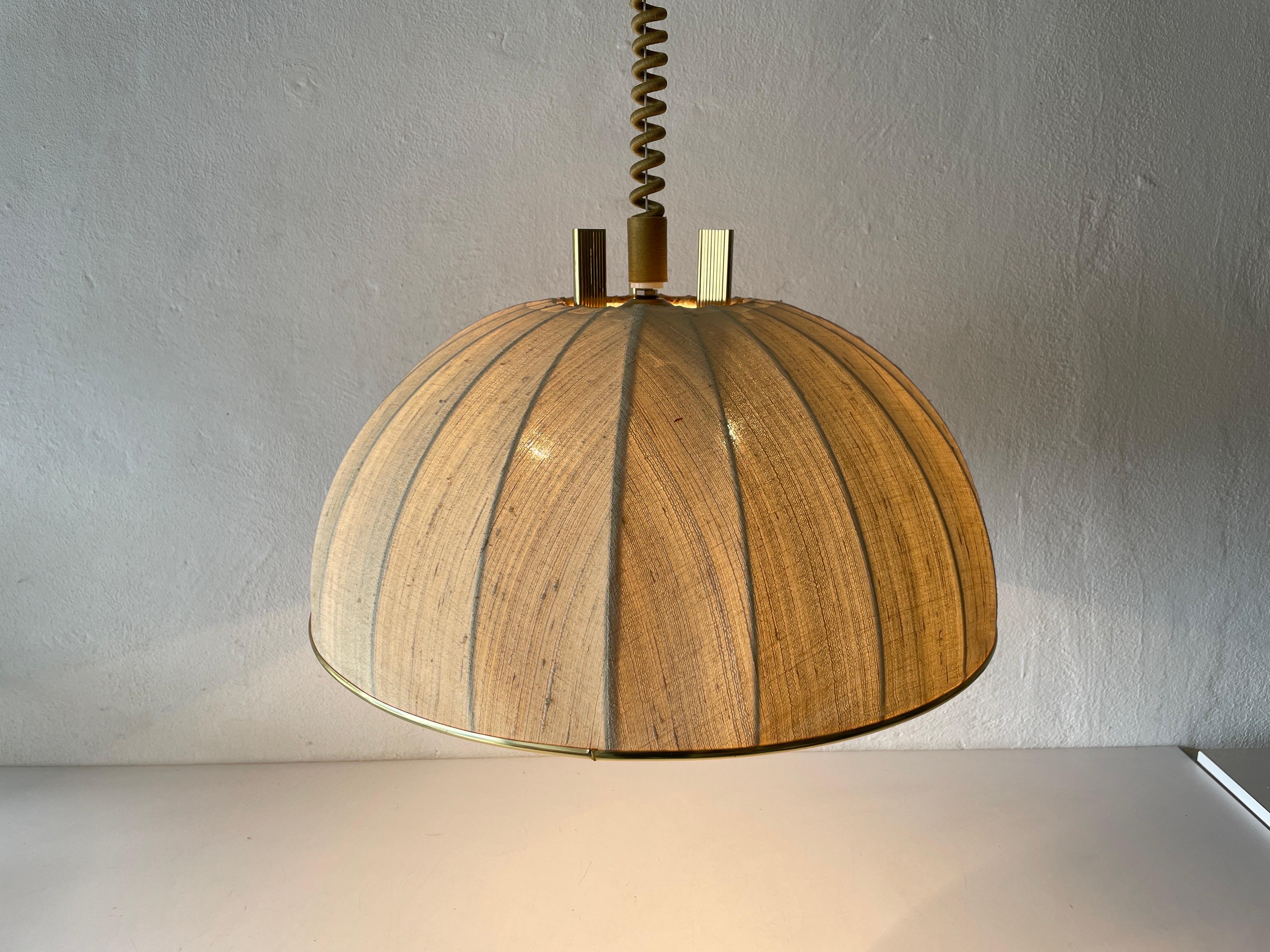 Brass Body & Fabric Shade Mid-Century Modern Pendant Lamp by Wkr, 1970s, Germany 6