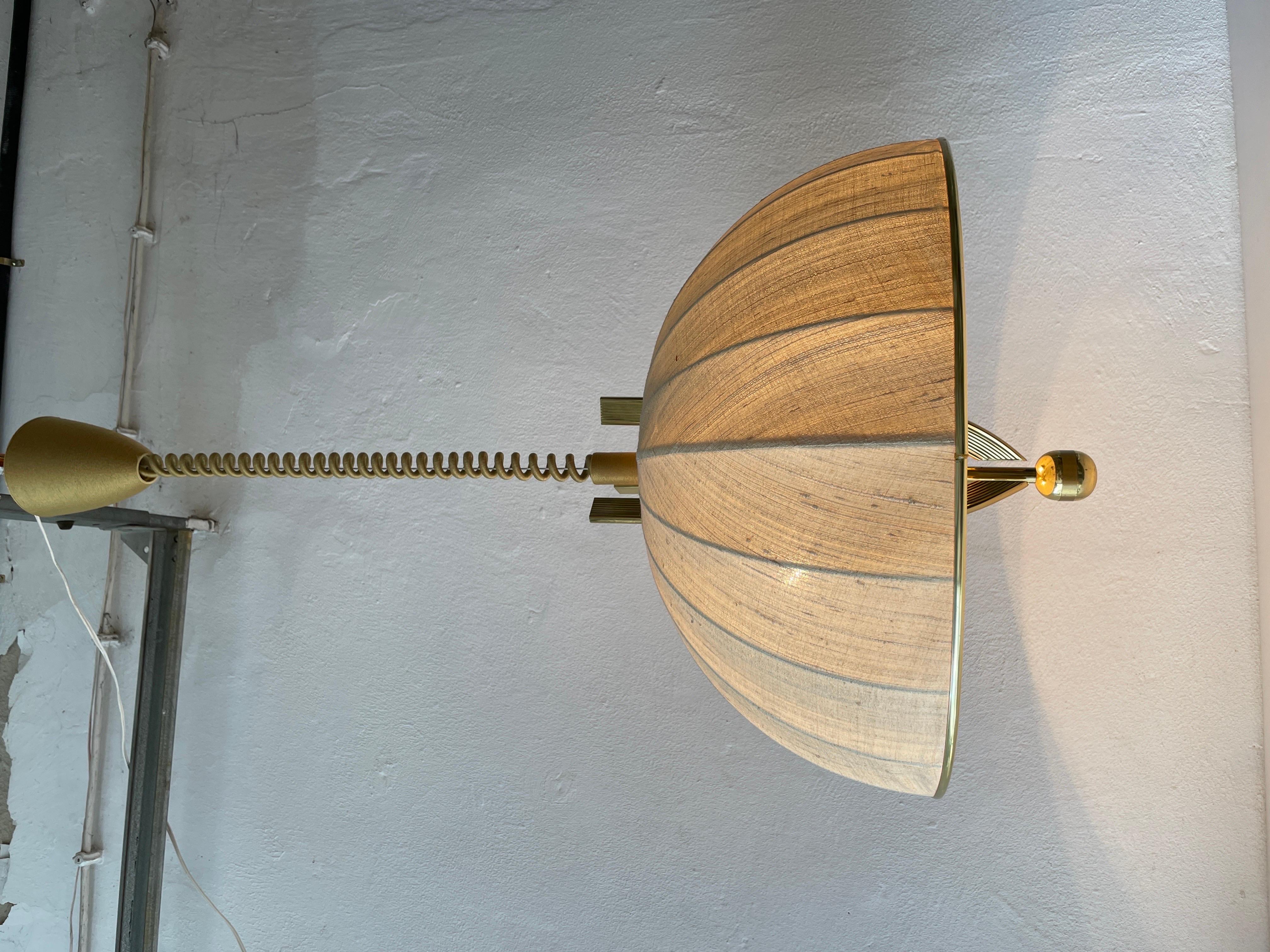 Brass Body & Fabric Shade Mid-Century Modern Pendant Lamp by Wkr, 1970s, Germany 10