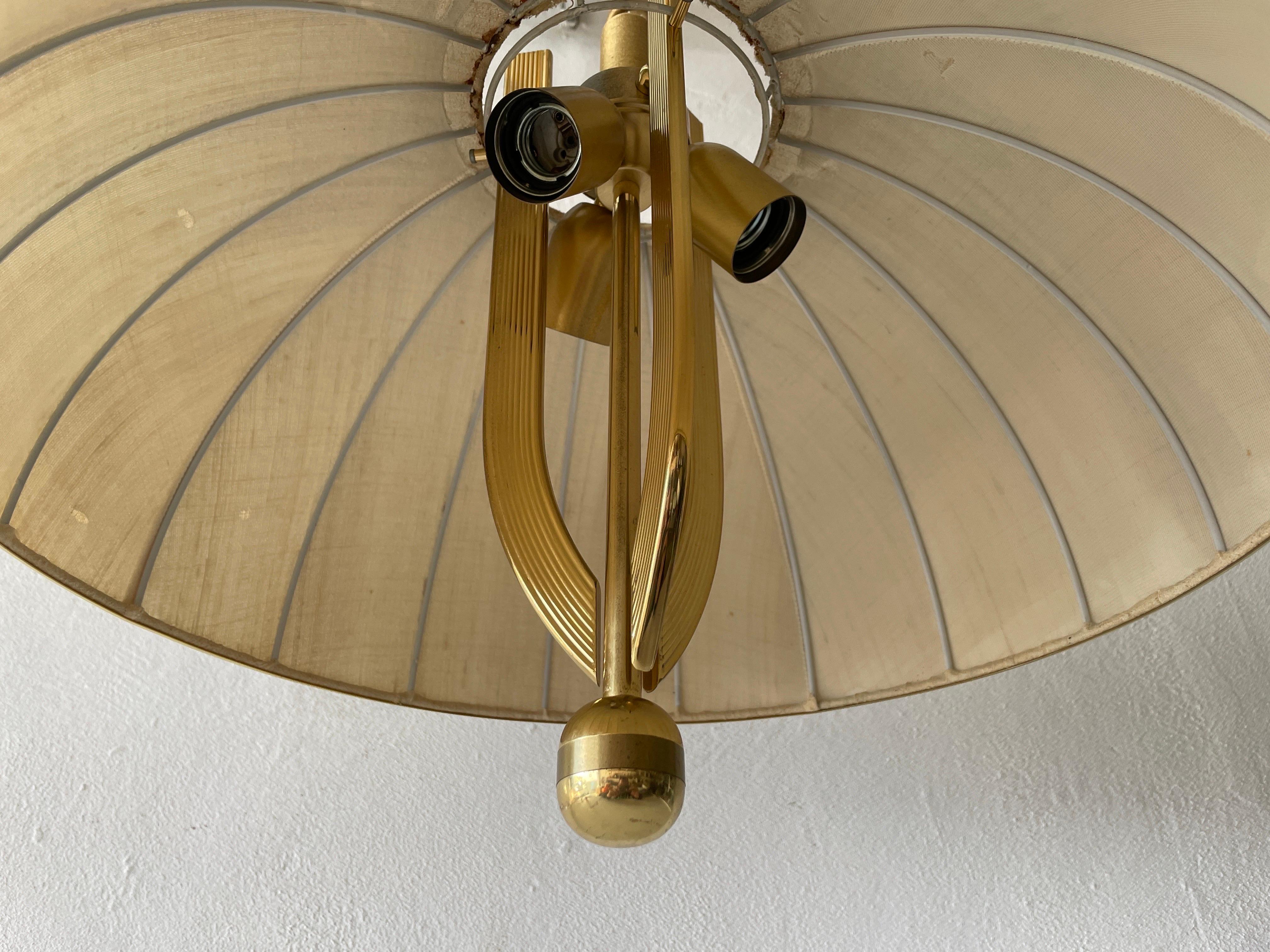 Brass Body & Fabric Shade Mid-Century Modern Pendant Lamp by Wkr, 1970s, Germany In Excellent Condition In Hagenbach, DE
