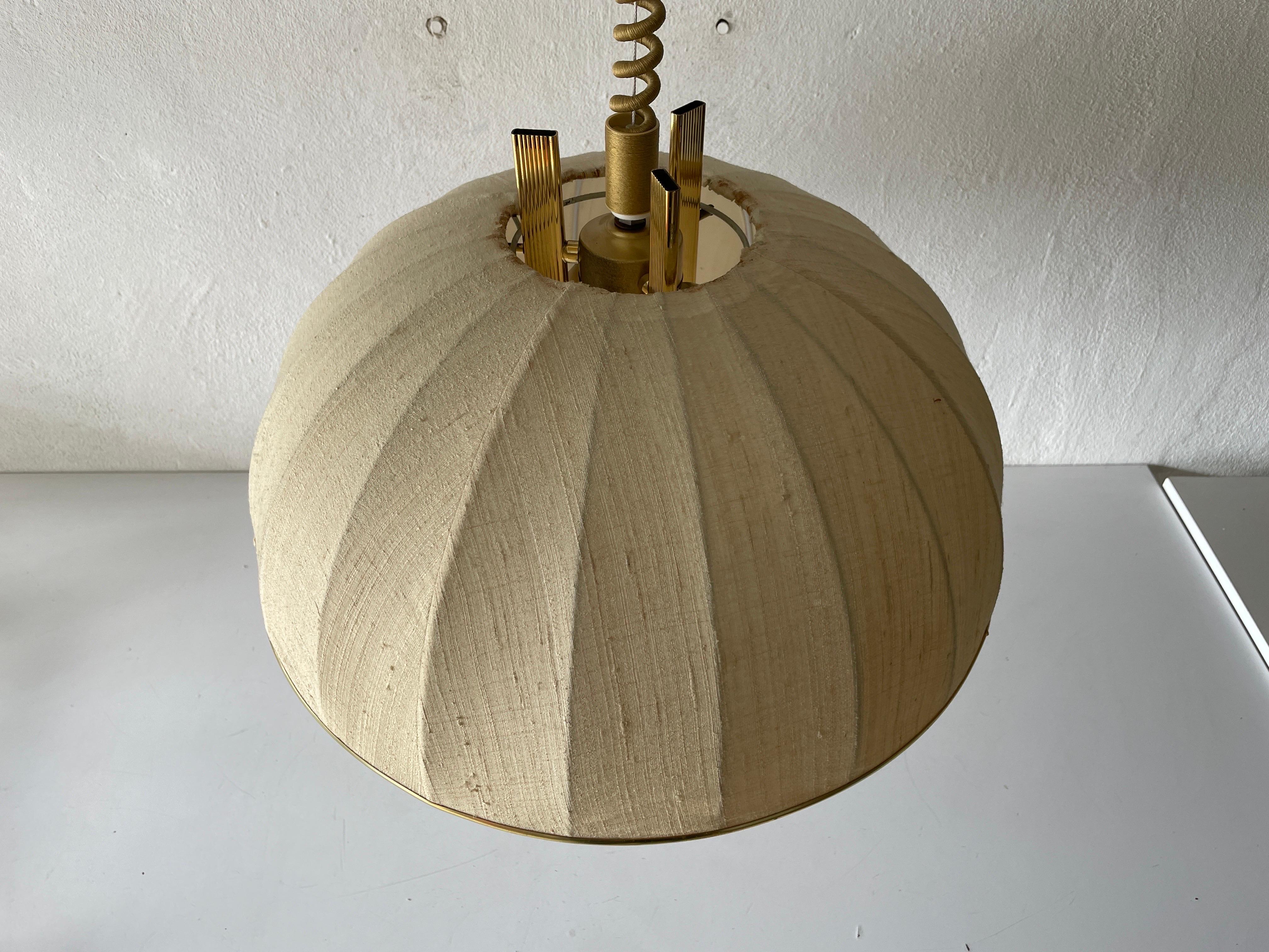 Late 20th Century Brass Body & Fabric Shade Mid-Century Modern Pendant Lamp by Wkr, 1970s, Germany