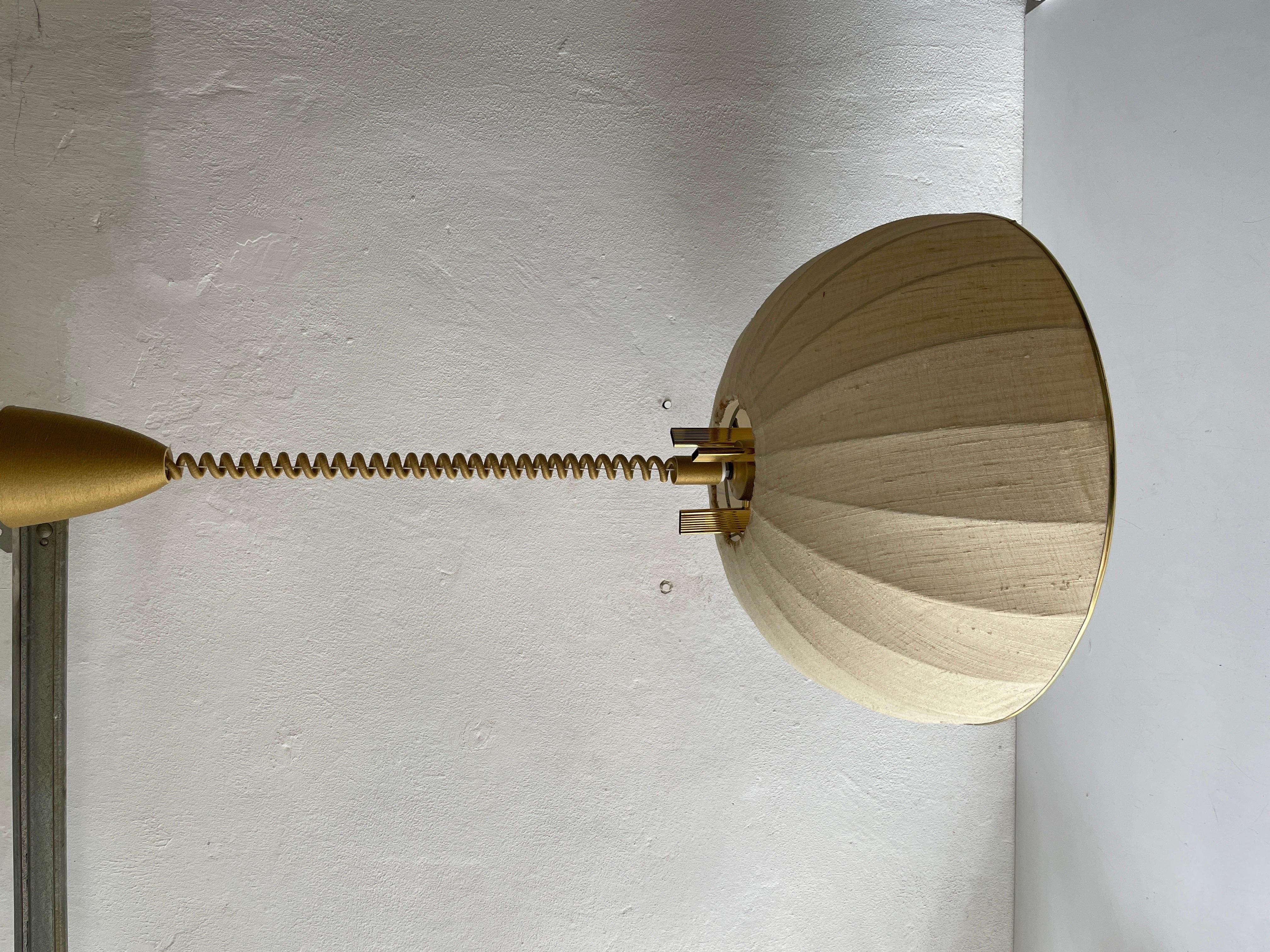 Brass Body & Fabric Shade Mid-Century Modern Pendant Lamp by Wkr, 1970s, Germany 2