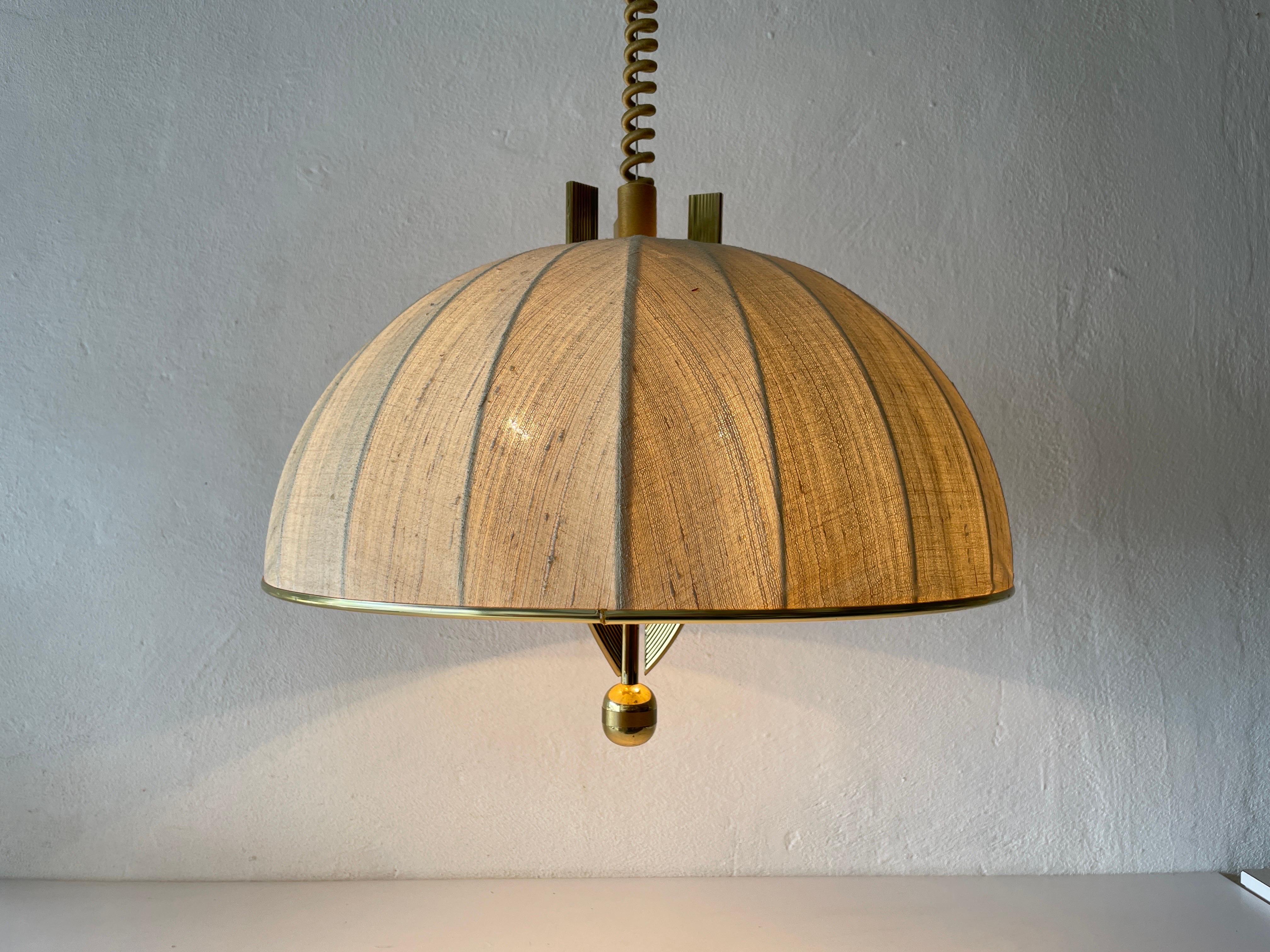 Brass Body & Fabric Shade Mid-Century Modern Pendant Lamp by Wkr, 1970s, Germany 5
