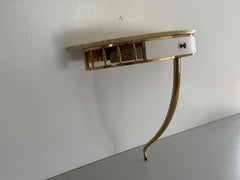Brass Body Marble Top Floating Wall Console Table with a Drawer, 1960s, Italy