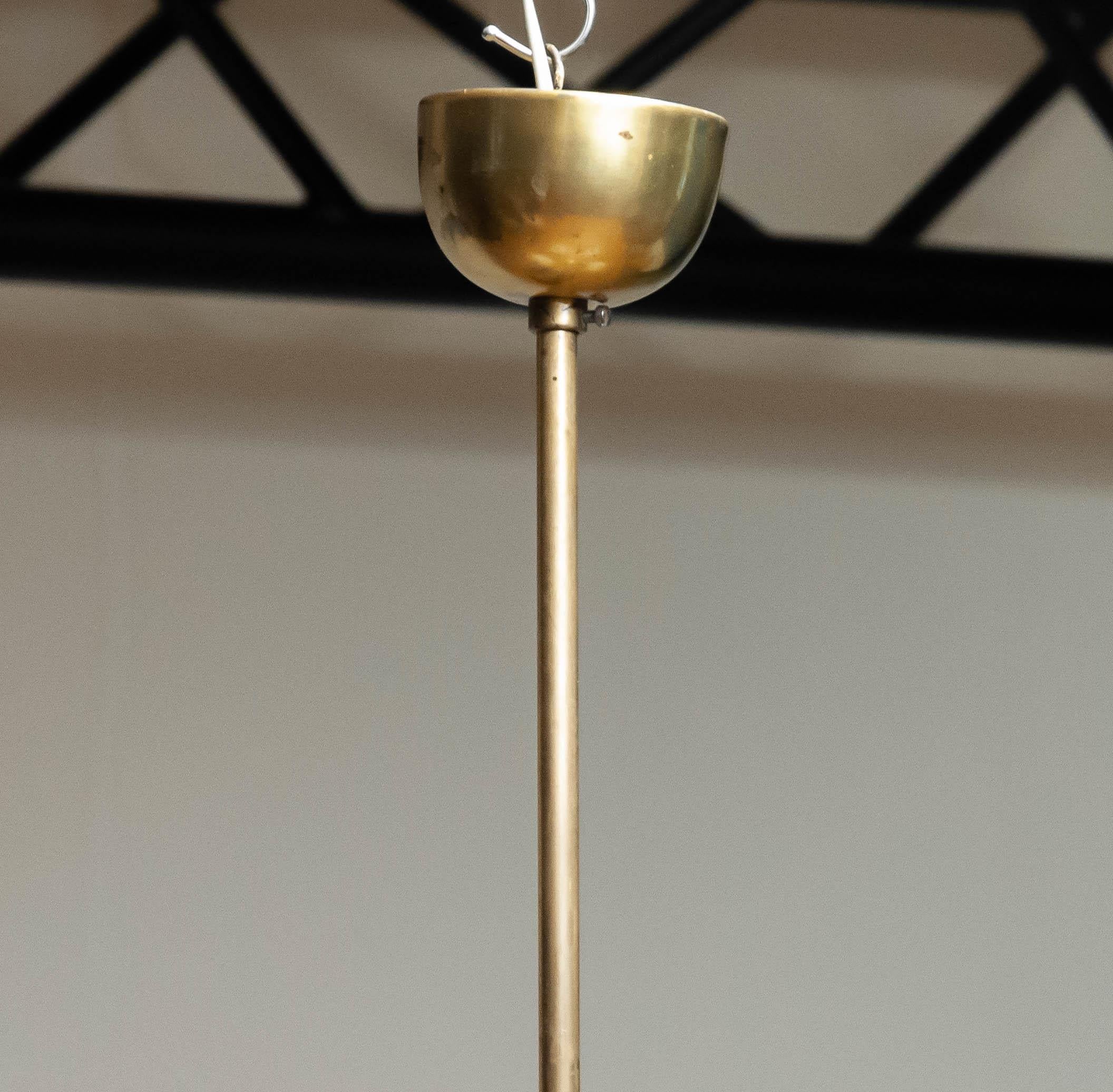 Brass Böhlmarks Chandelier Supporting Large Opal Glass Tulip Vases Sweden 1940s For Sale 2