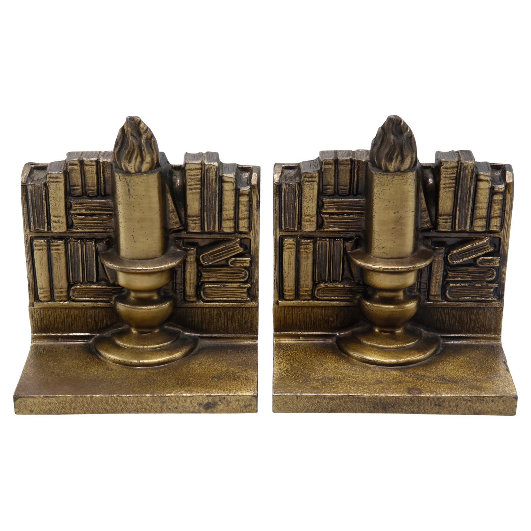 Brass Bookcase Bookends, a Pair For Sale