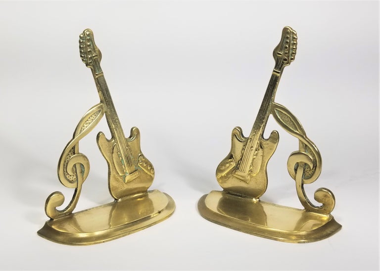 Brass Bookends Guitar and Music Note, Dated 1987 For Sale at 1stDibs