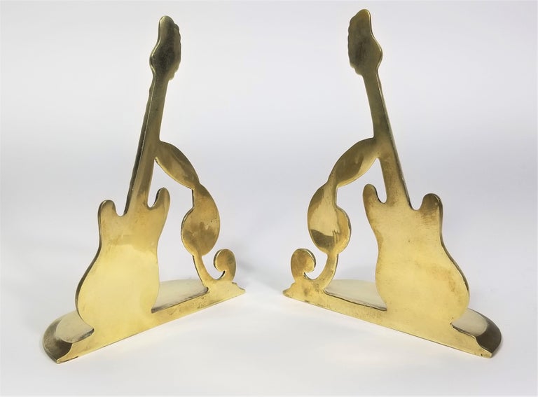 Brass Bookends Guitar and Music Note, Dated 1987 For Sale at 1stDibs