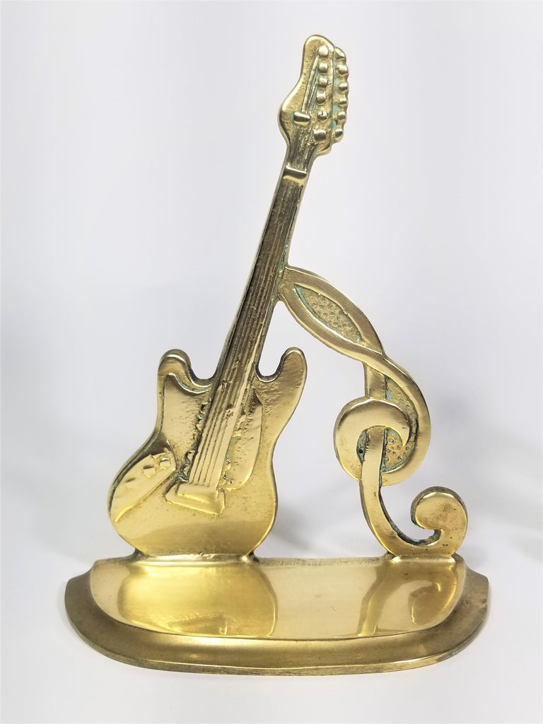 Brass Bookends Guitar and Music Note, Dated 1987 For Sale at 1stDibs