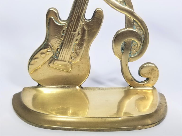 Brass Bookends Guitar and Music Note, Dated 1987 For Sale at 1stDibs