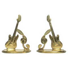 Vintage Brass Bookends Guitar and Music Note, Dated 1987