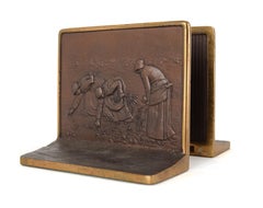 Brass Bookends with "The Angelus" and "The Gleaners" by Jean Francois Millet