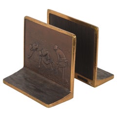 Antique Brass Bookends with "The Angelus" and "The Gleaners" by Jean Francois Millet