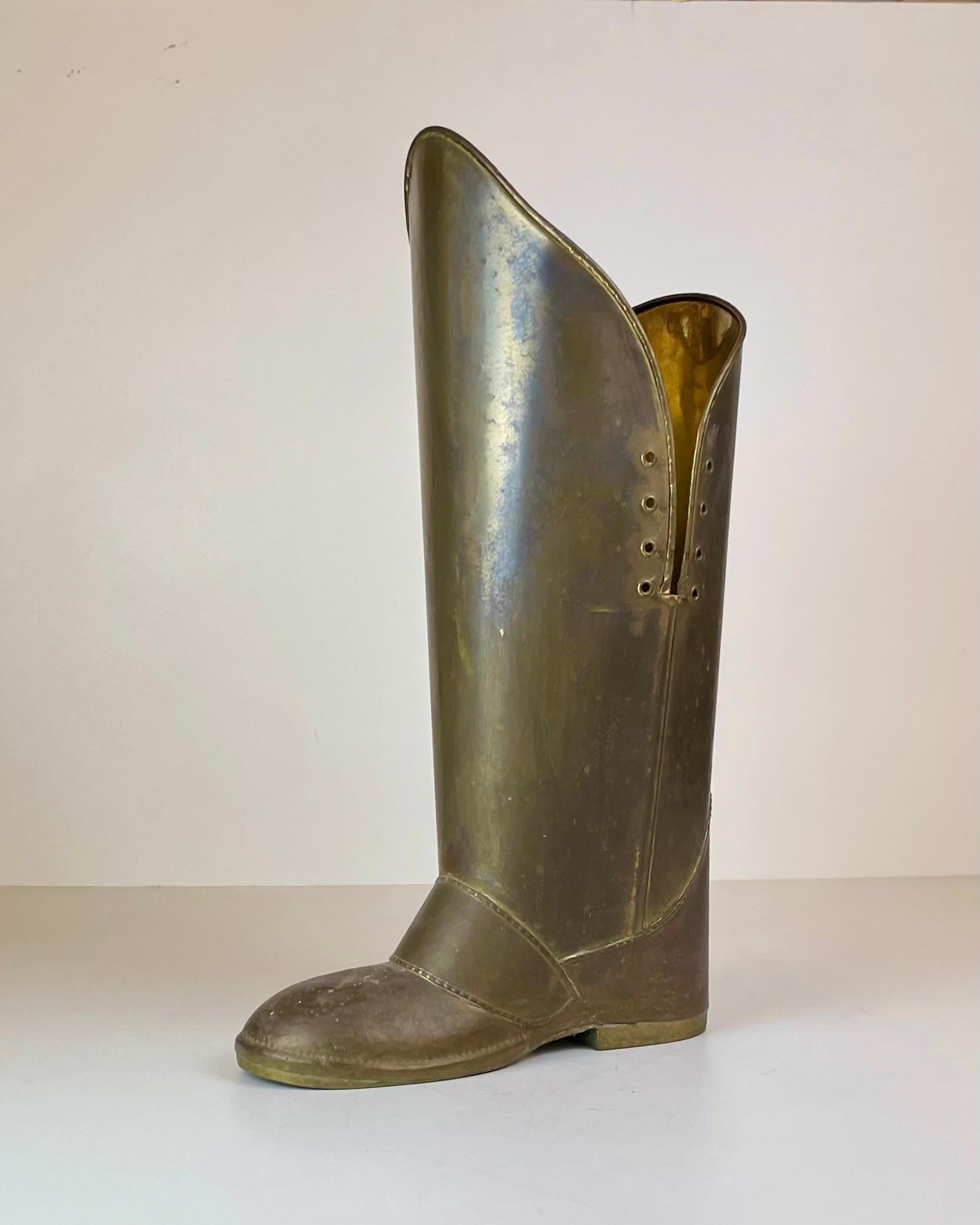 Brass Boot Umbrella Stand in the sale of Mecap Belgium from 1930s For Sale 4