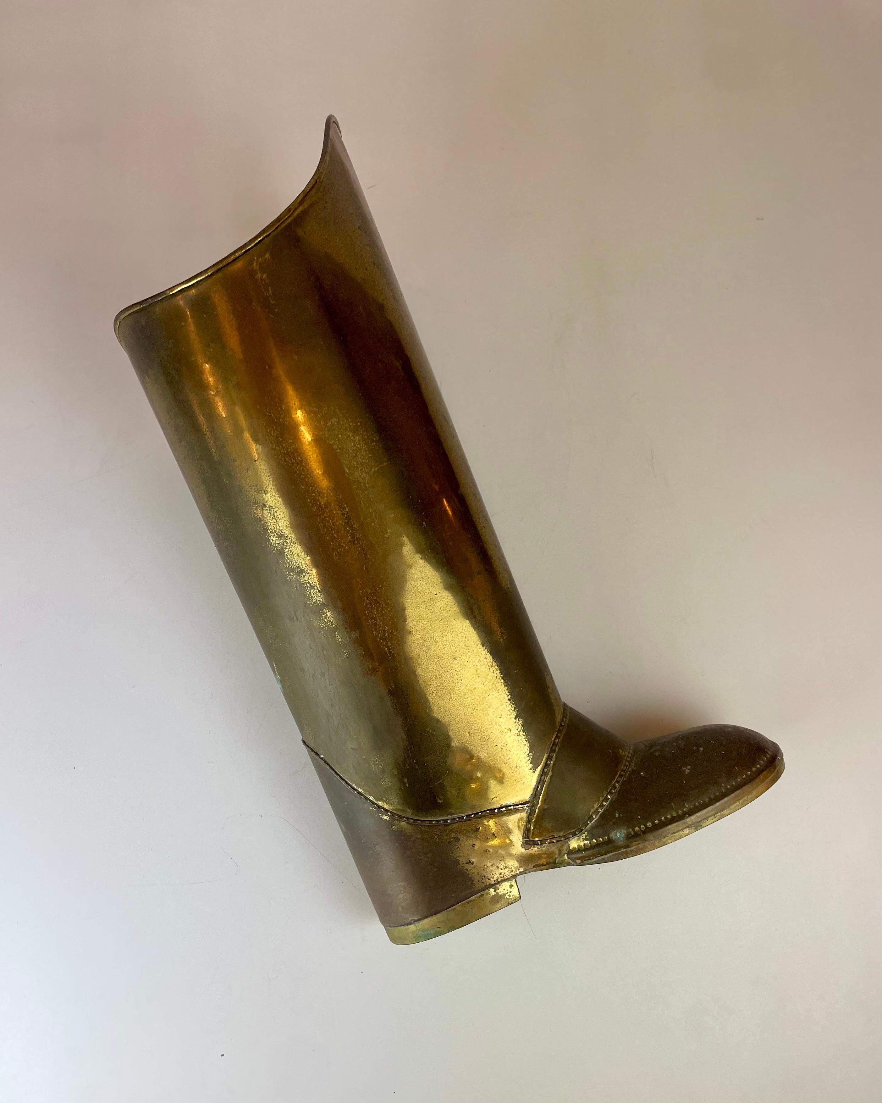 Brass Boot Umbrella Stand in the sale of Mecap Belgium from 1930s For Sale 7