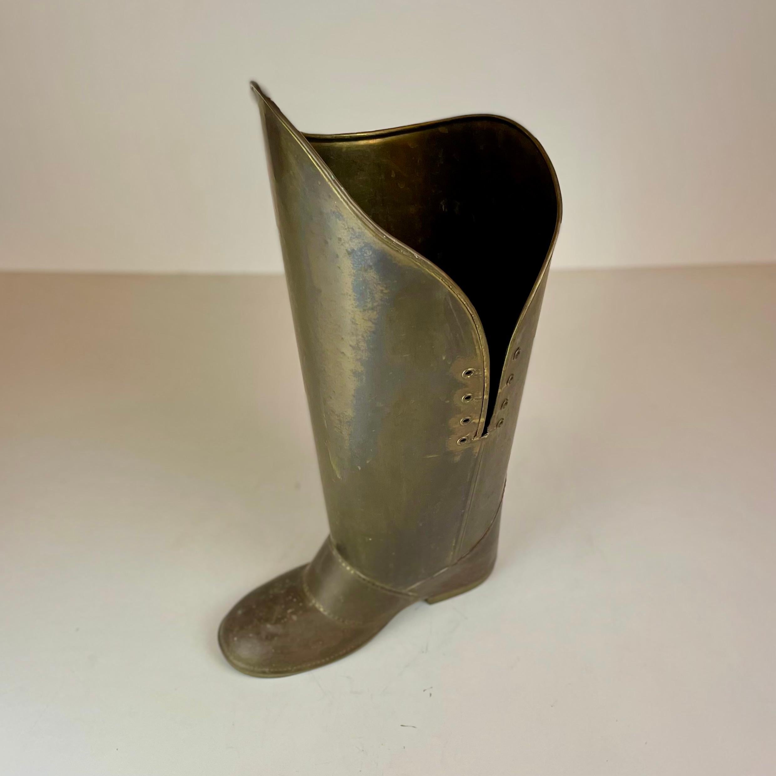 Brass Boot Umbrella Stand in the sale of Mecap Belgium from 1930s In Fair Condition For Sale In Brussel, BE