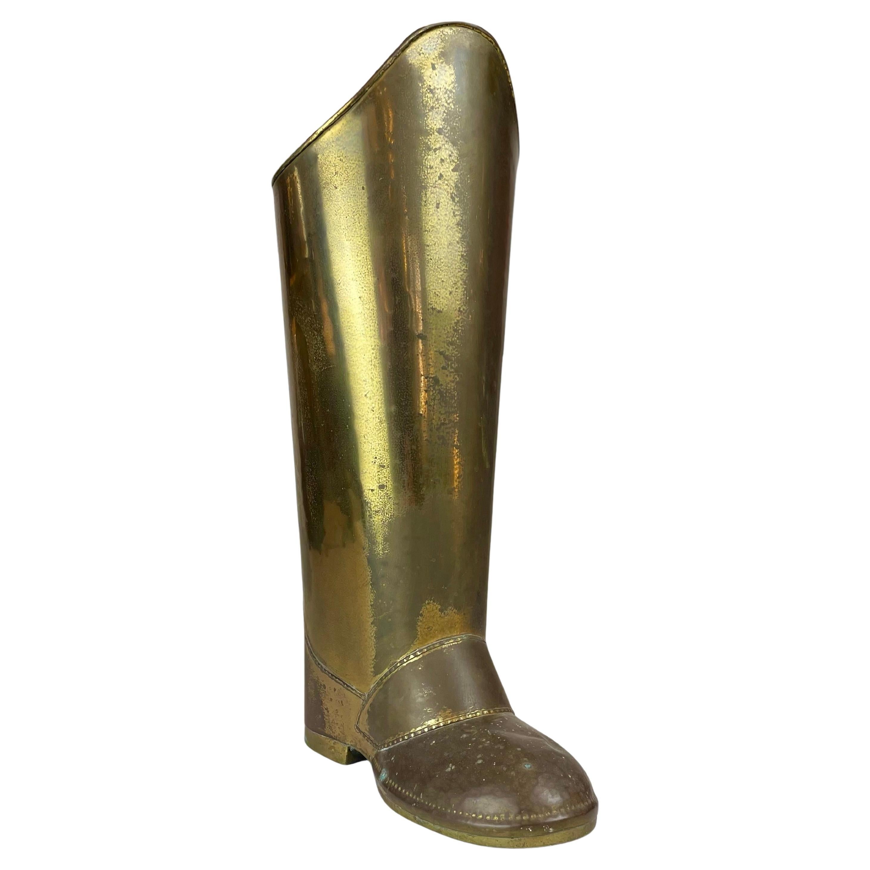 Brass Boot Umbrella Stand in the sale of Mecap Belgium from 1930s For Sale