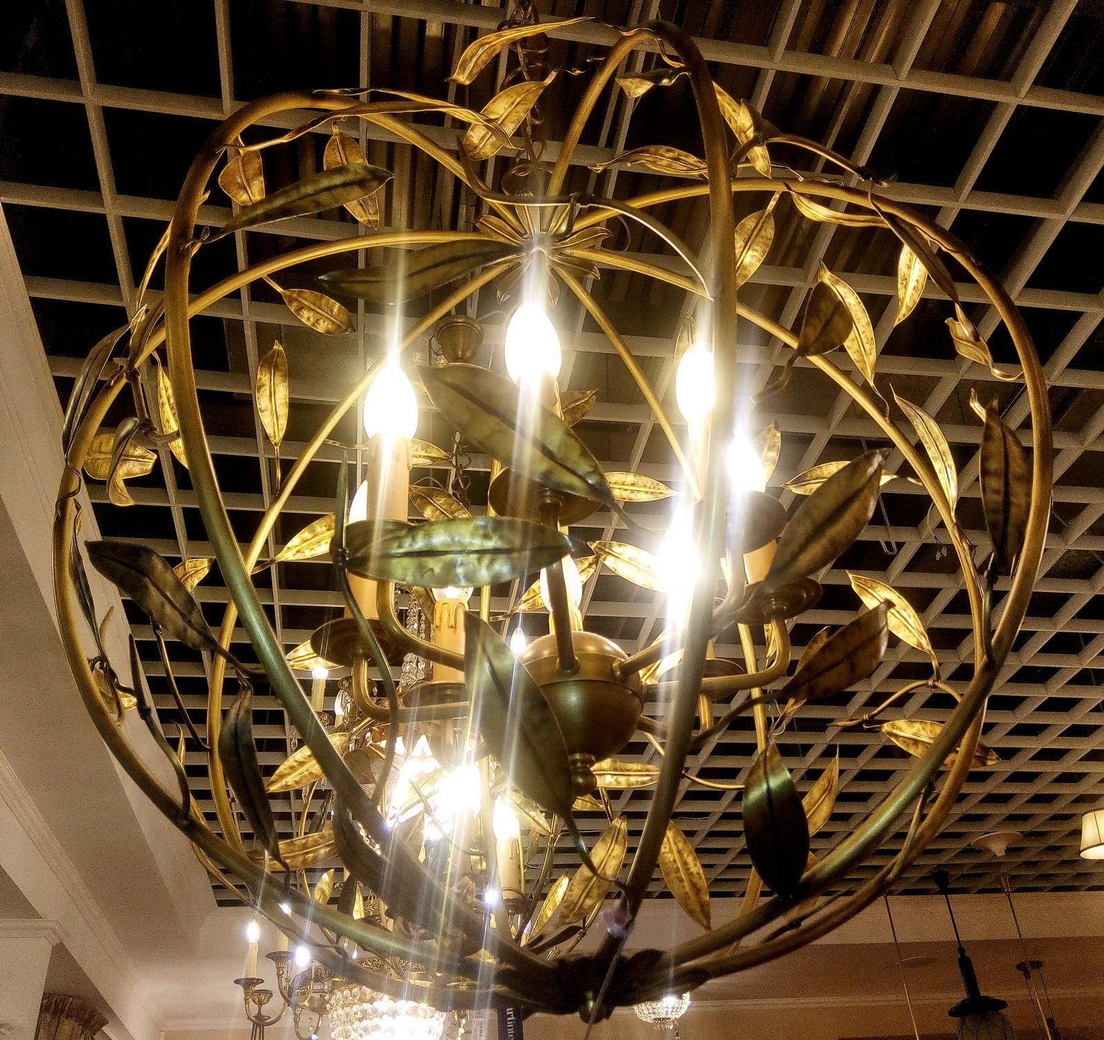 Contemporary Brass Botanical Foliage Hand-Made Spherical Chandelier For Sale