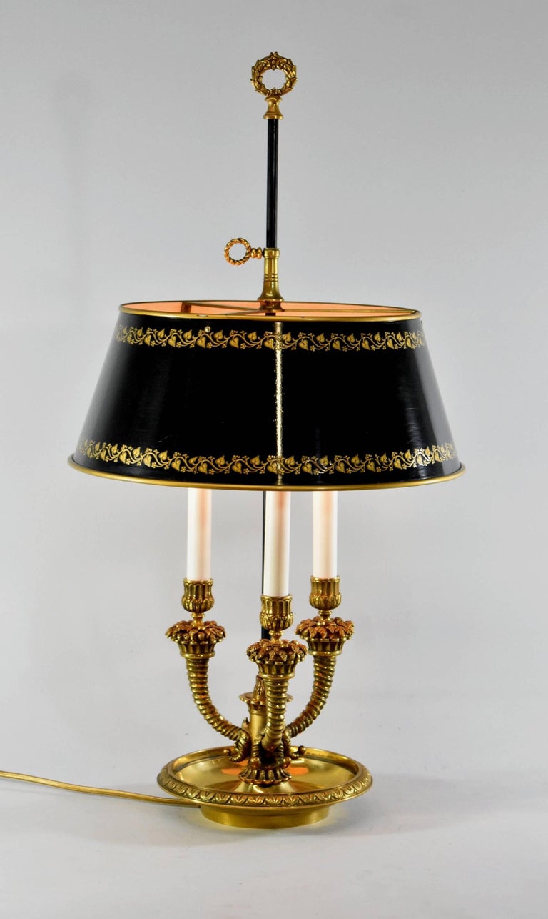 Brass Bouillote Desk Lamp with Black and Gold Tole Shade ...