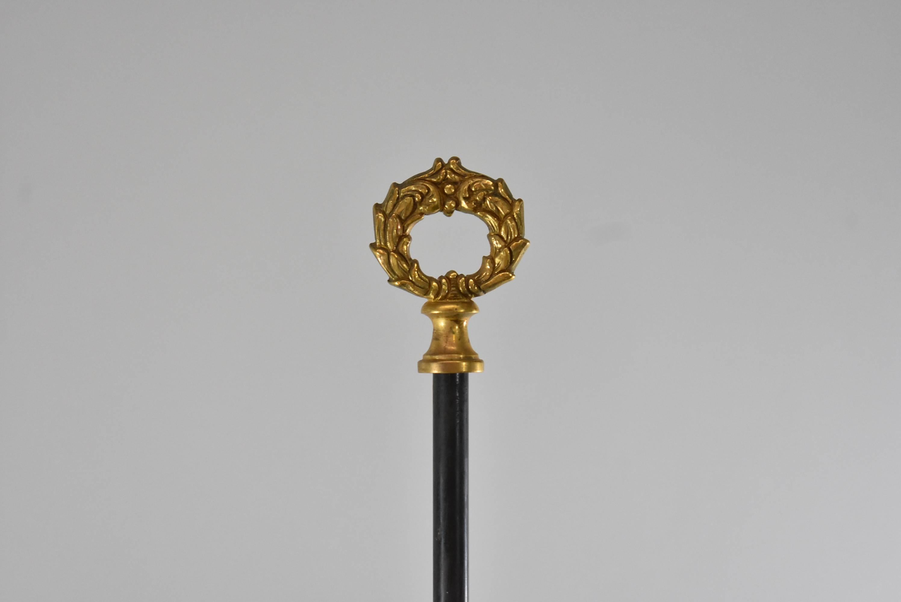 brass lamp with black shade