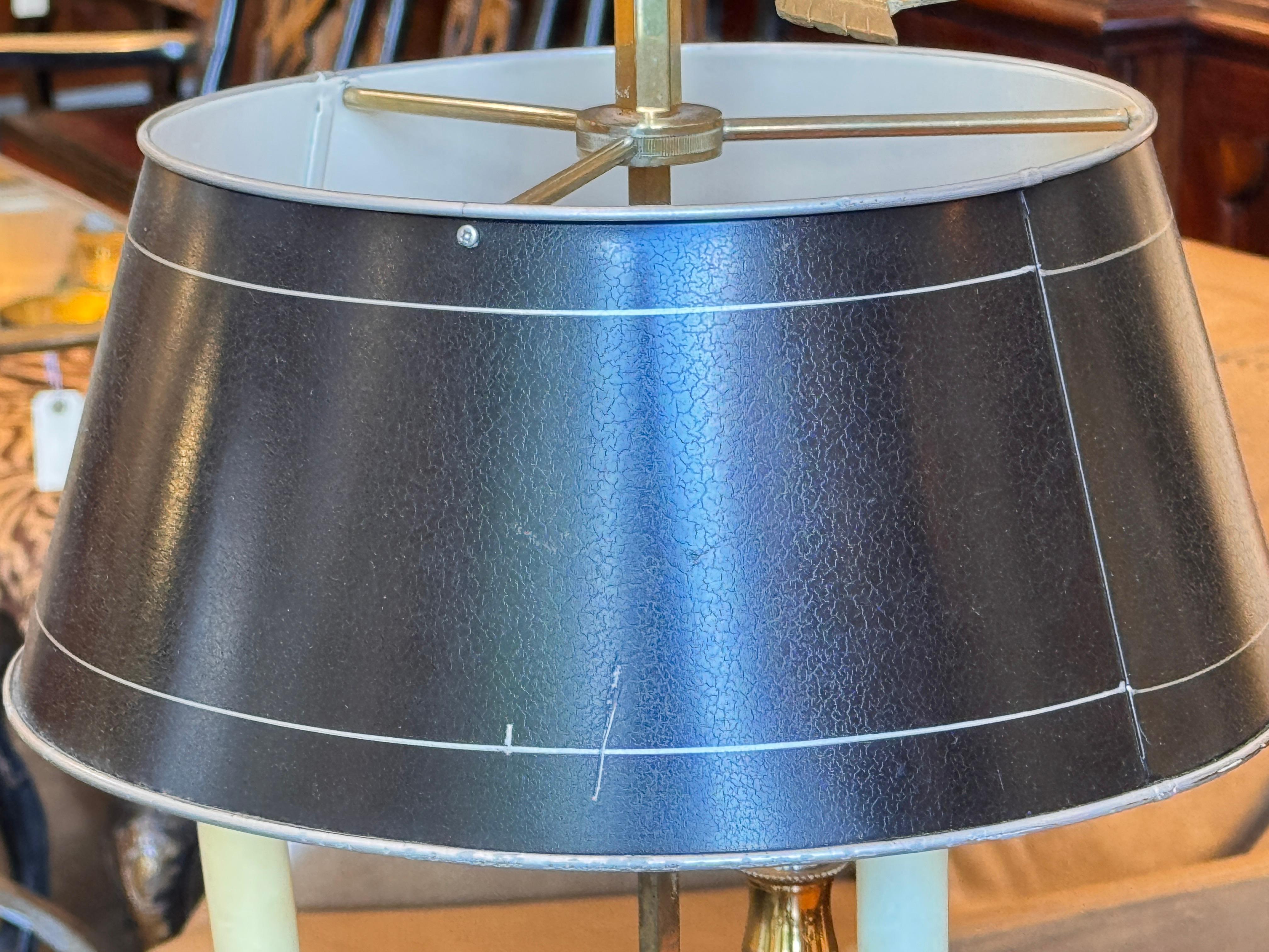 Mid-20th Century Brass Bouillotte Lamp With Tole Shade For Sale