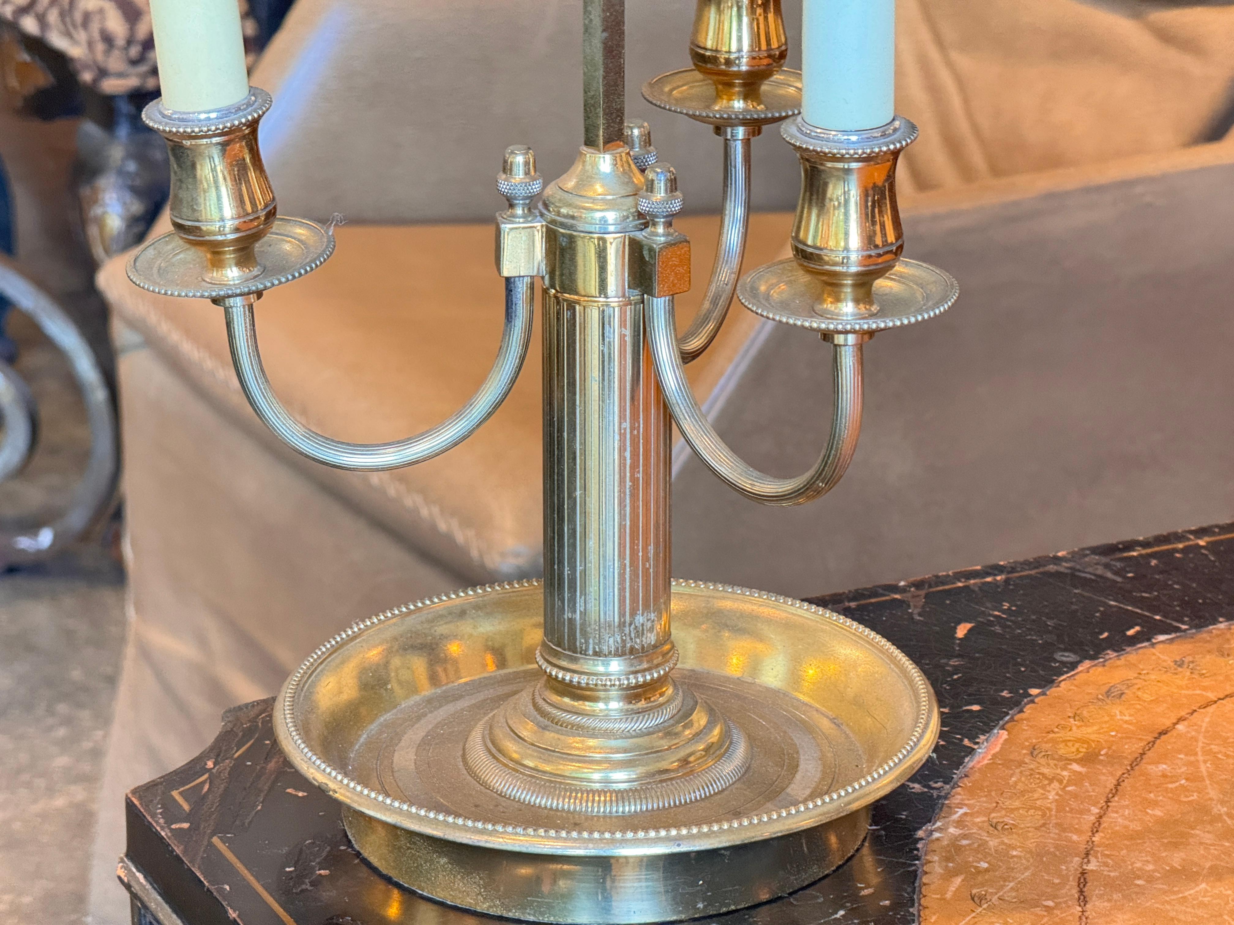 Metal Brass Bouillotte Lamp With Tole Shade For Sale