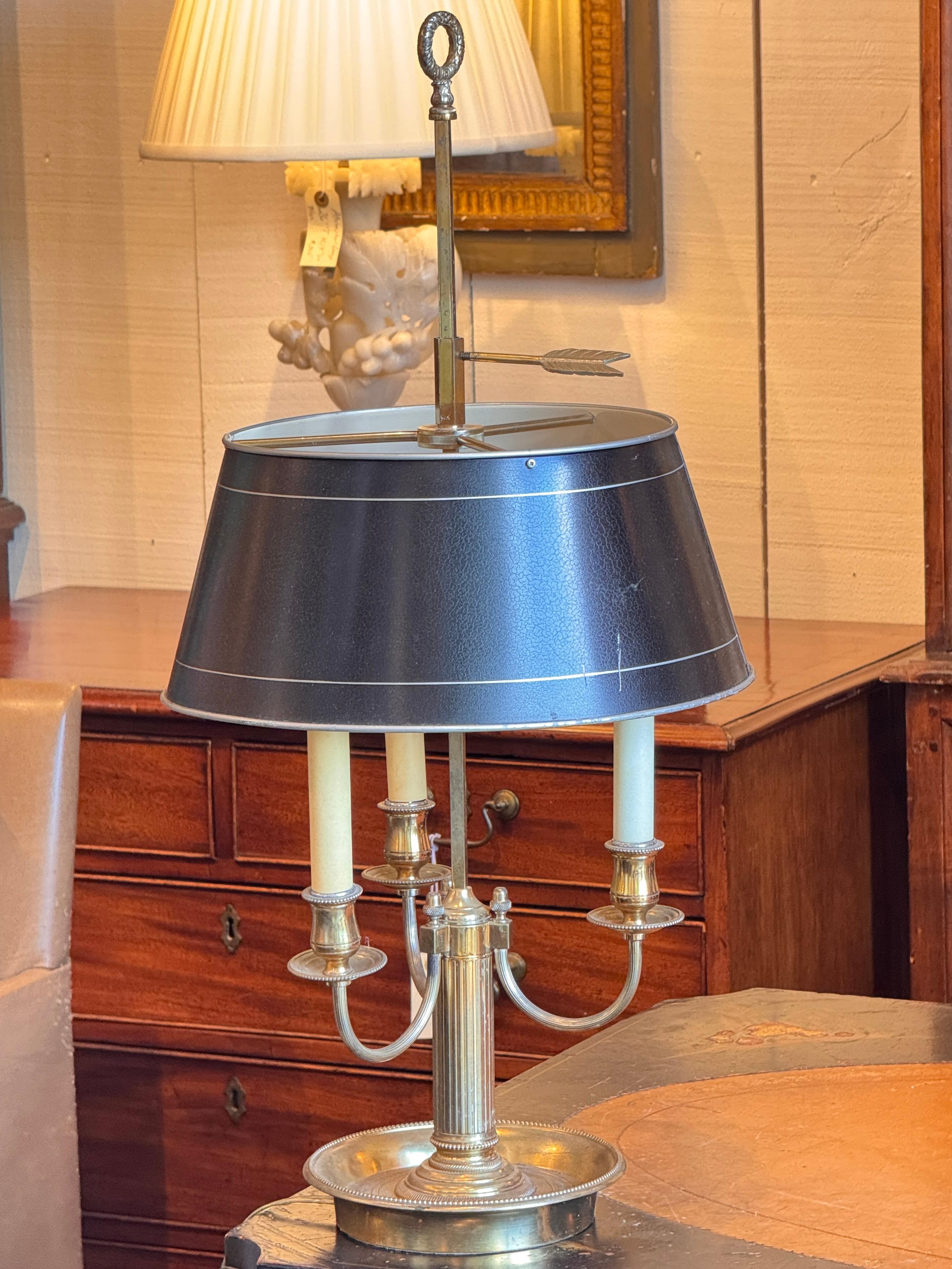 Brass Bouillotte Lamp With Tole Shade For Sale 2