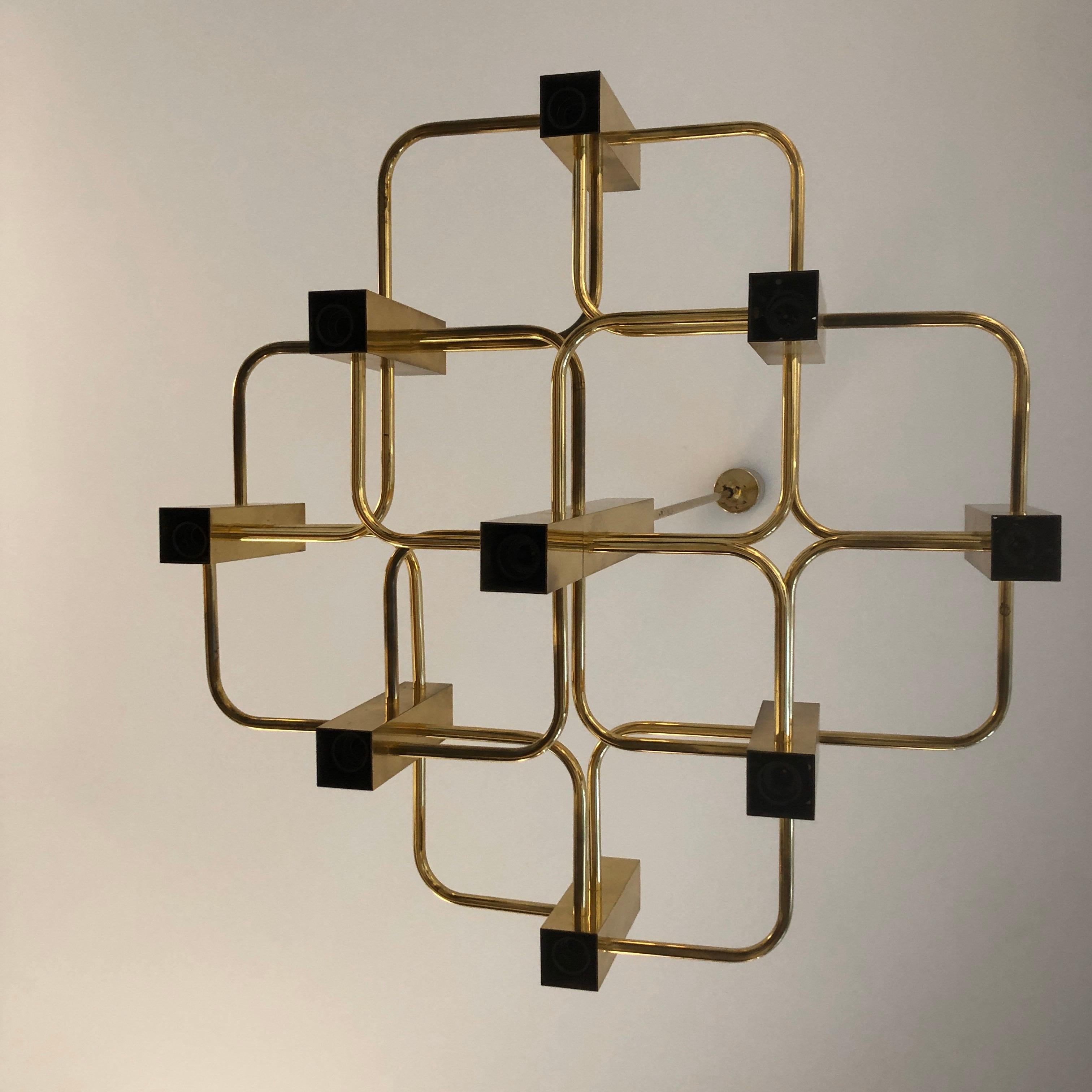 Italian Gaetano Sciolari Brass Chandelier , Boulanger 70's