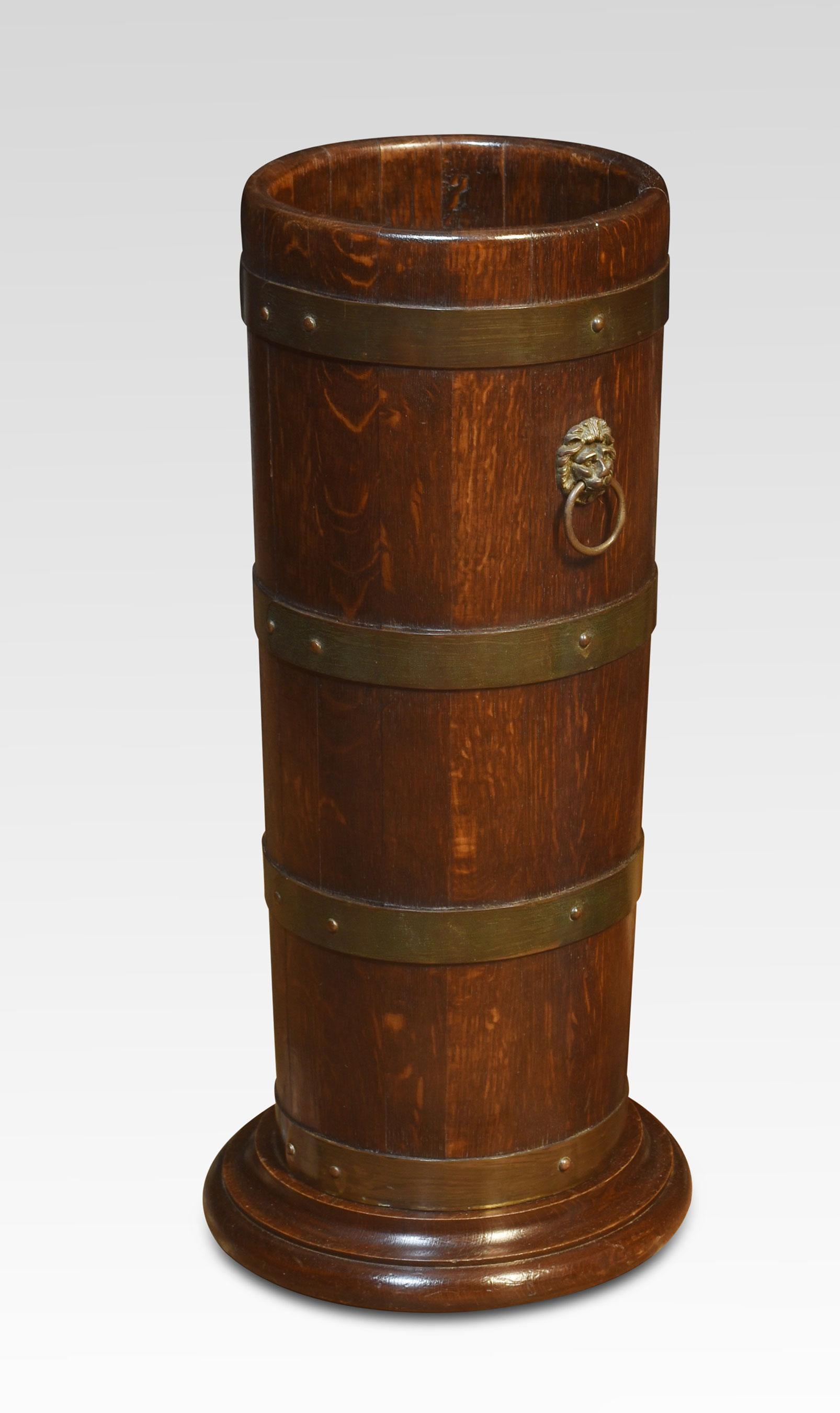British Brass bound barrel stick stand For Sale