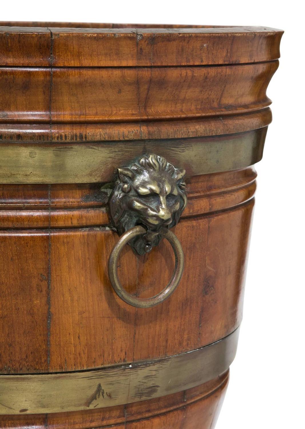 Large brass bound coopered mahogany pail.

 
Original condition and zinc liner,
 
circa 1890.