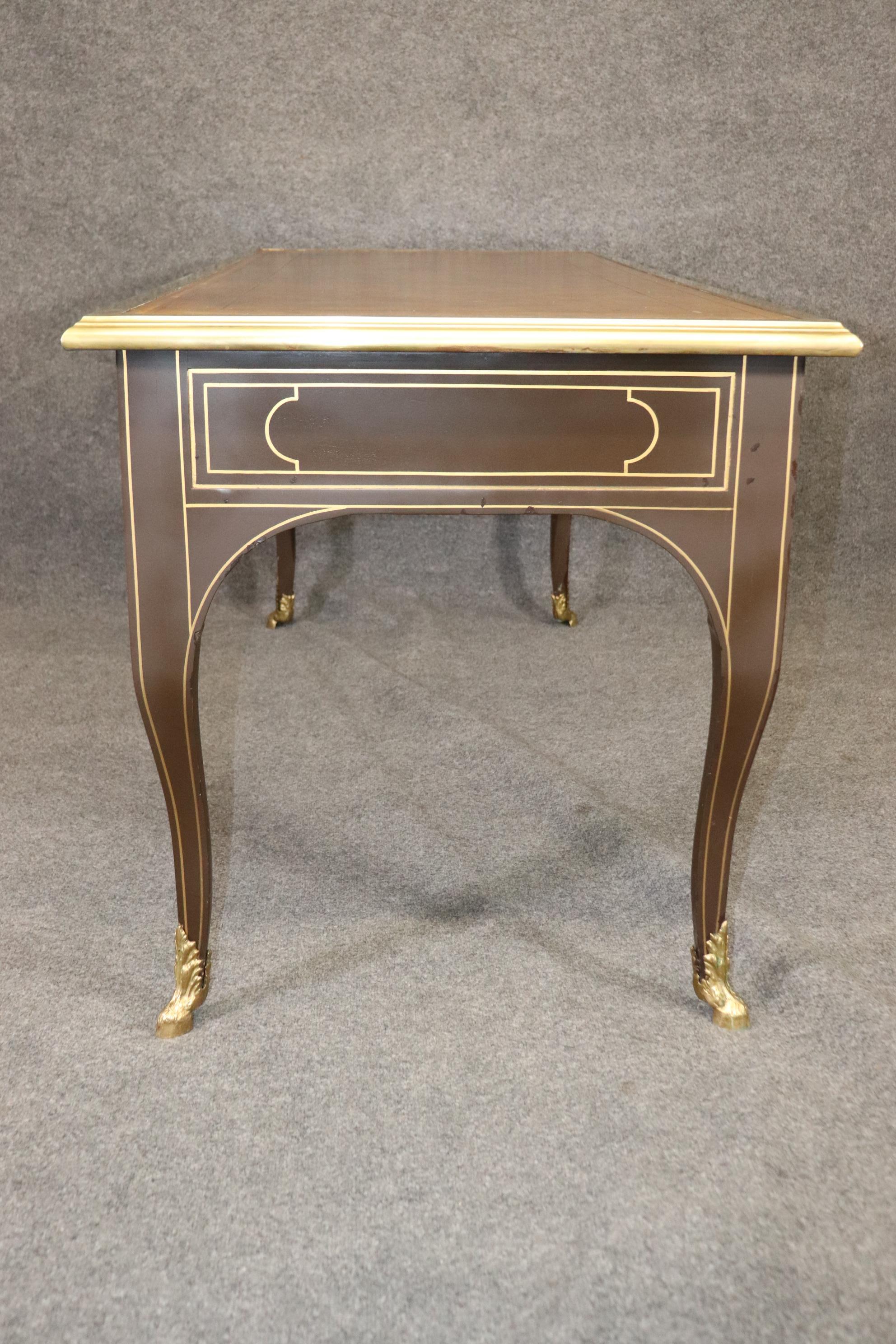 Brass Bound Leather Top Louis XV Bureau Plat Baker Collector's Edition Desk For Sale 4