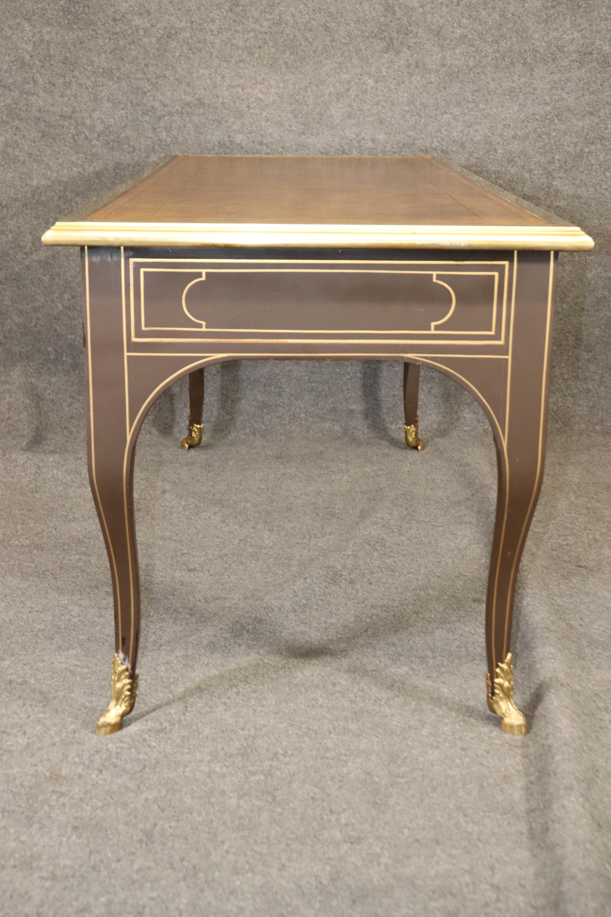 Brass Bound Leather Top Louis XV Bureau Plat Baker Collector's Edition Desk For Sale 6