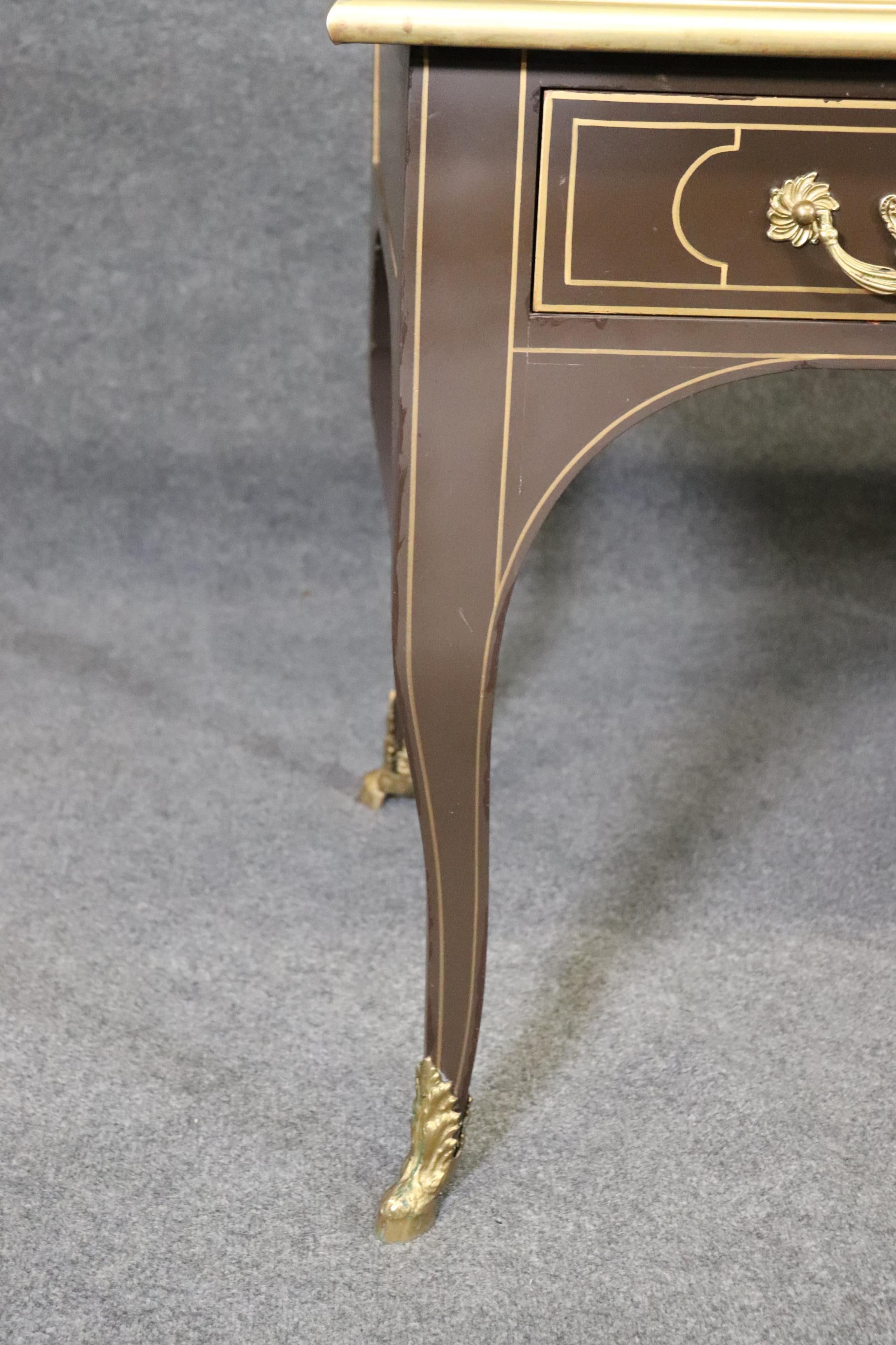 Brass Bound Leather Top Louis XV Bureau Plat Baker Collector's Edition Desk For Sale 7