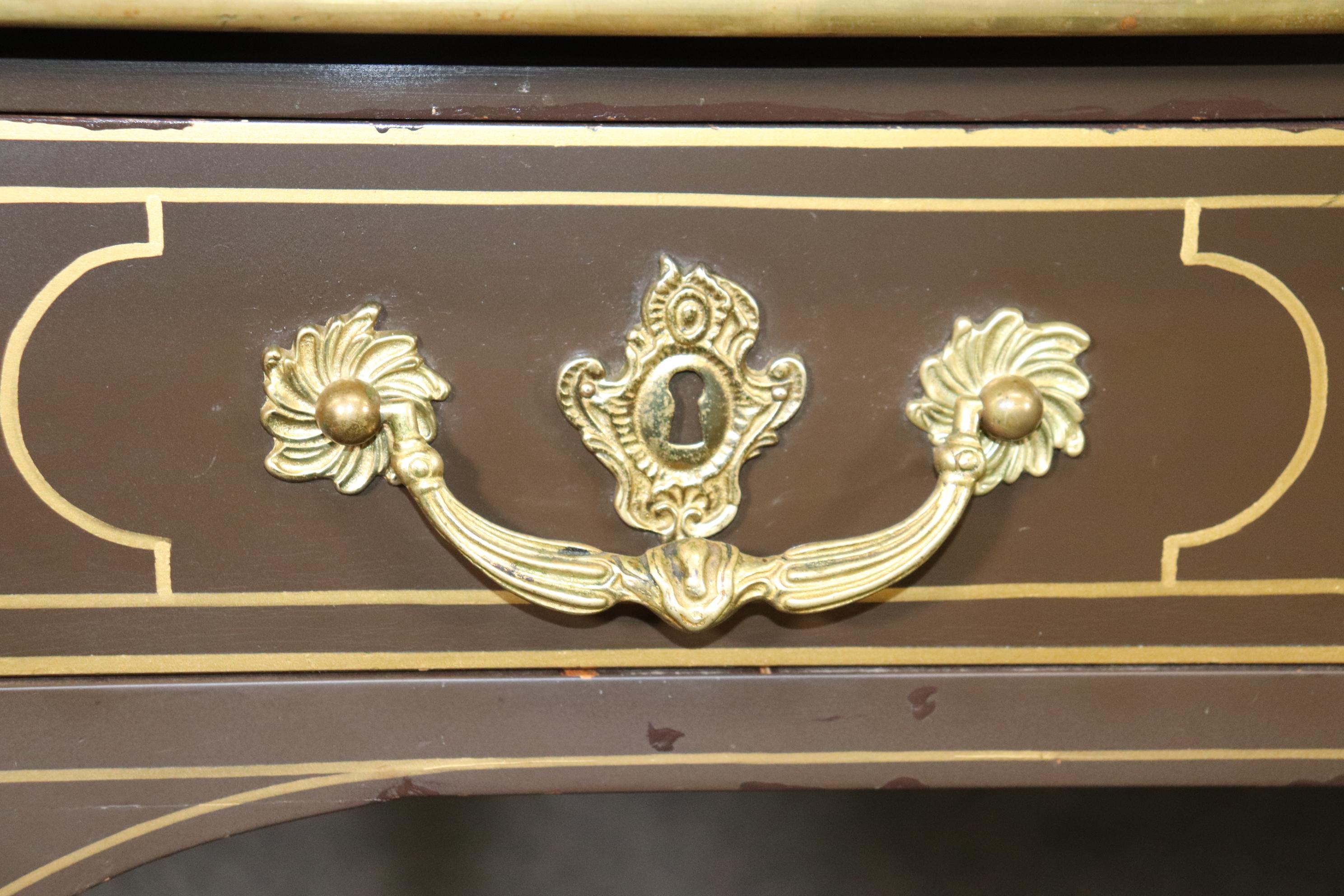Brass Bound Leather Top Louis XV Bureau Plat Baker Collector's Edition Desk For Sale 8