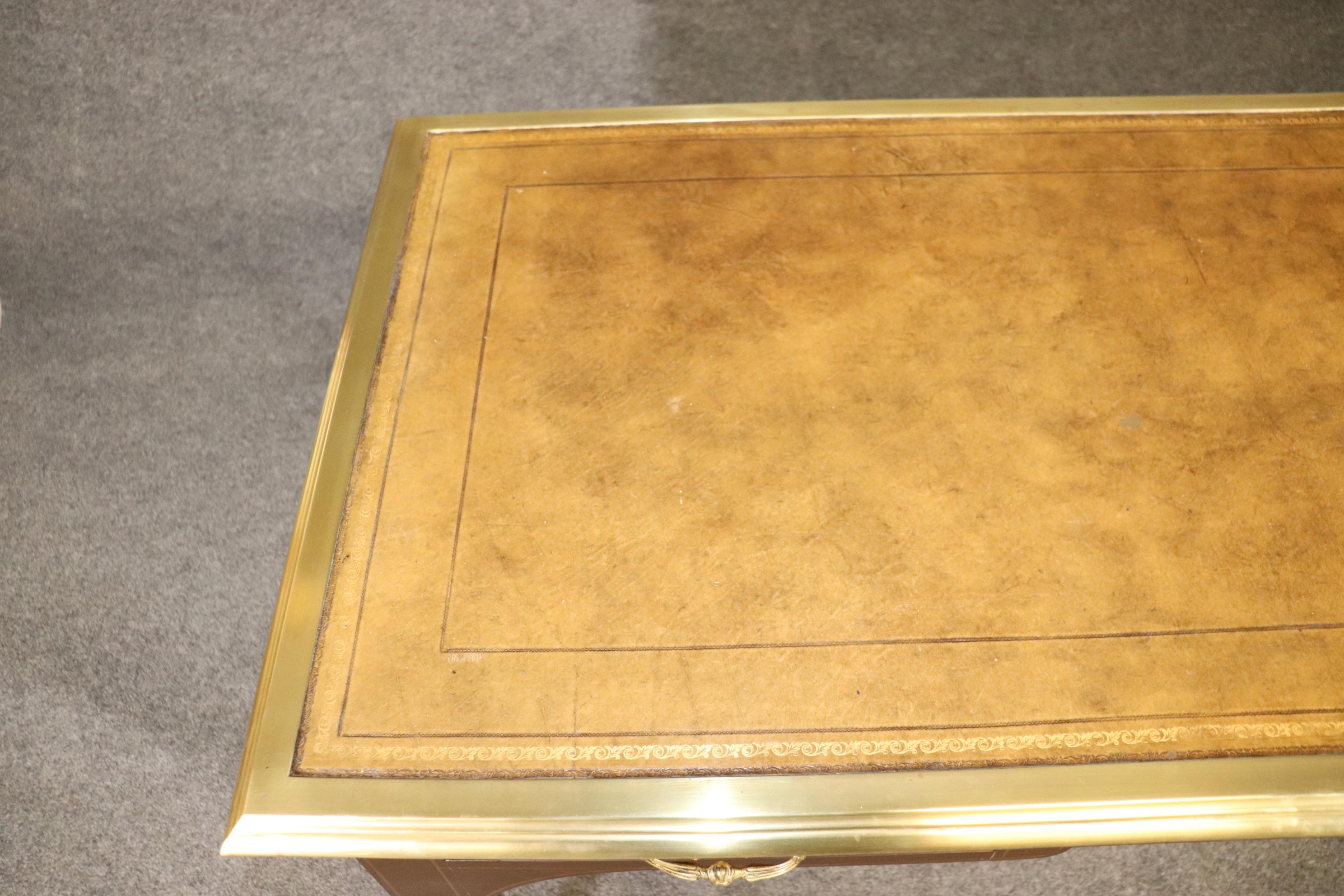 Brass Bound Leather Top Louis XV Bureau Plat Baker Collector's Edition Desk For Sale 11