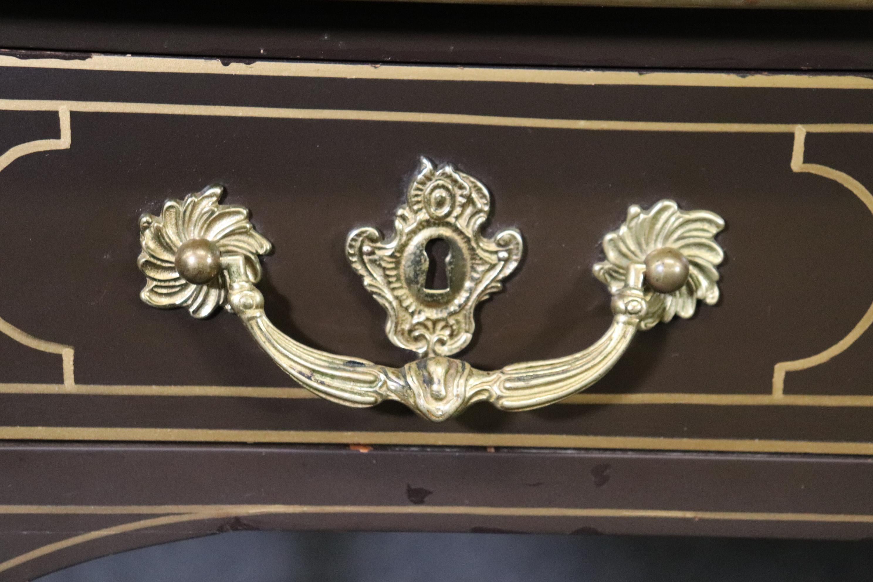 Brass Bound Leather Top Louis XV Bureau Plat Baker Collector's Edition Desk For Sale 1