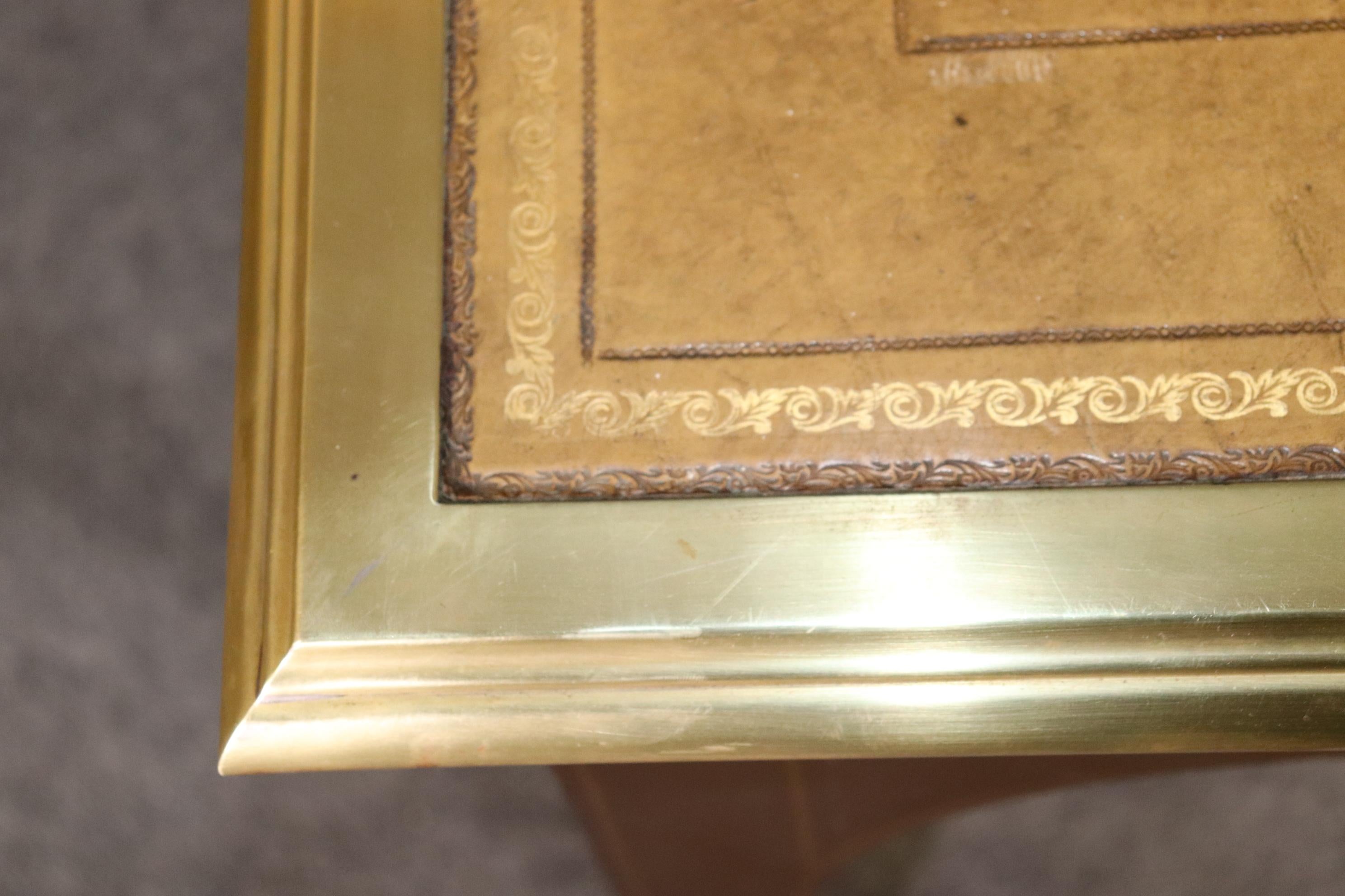 Brass Bound Leather Top Louis XV Bureau Plat Baker Collector's Edition Desk For Sale 2