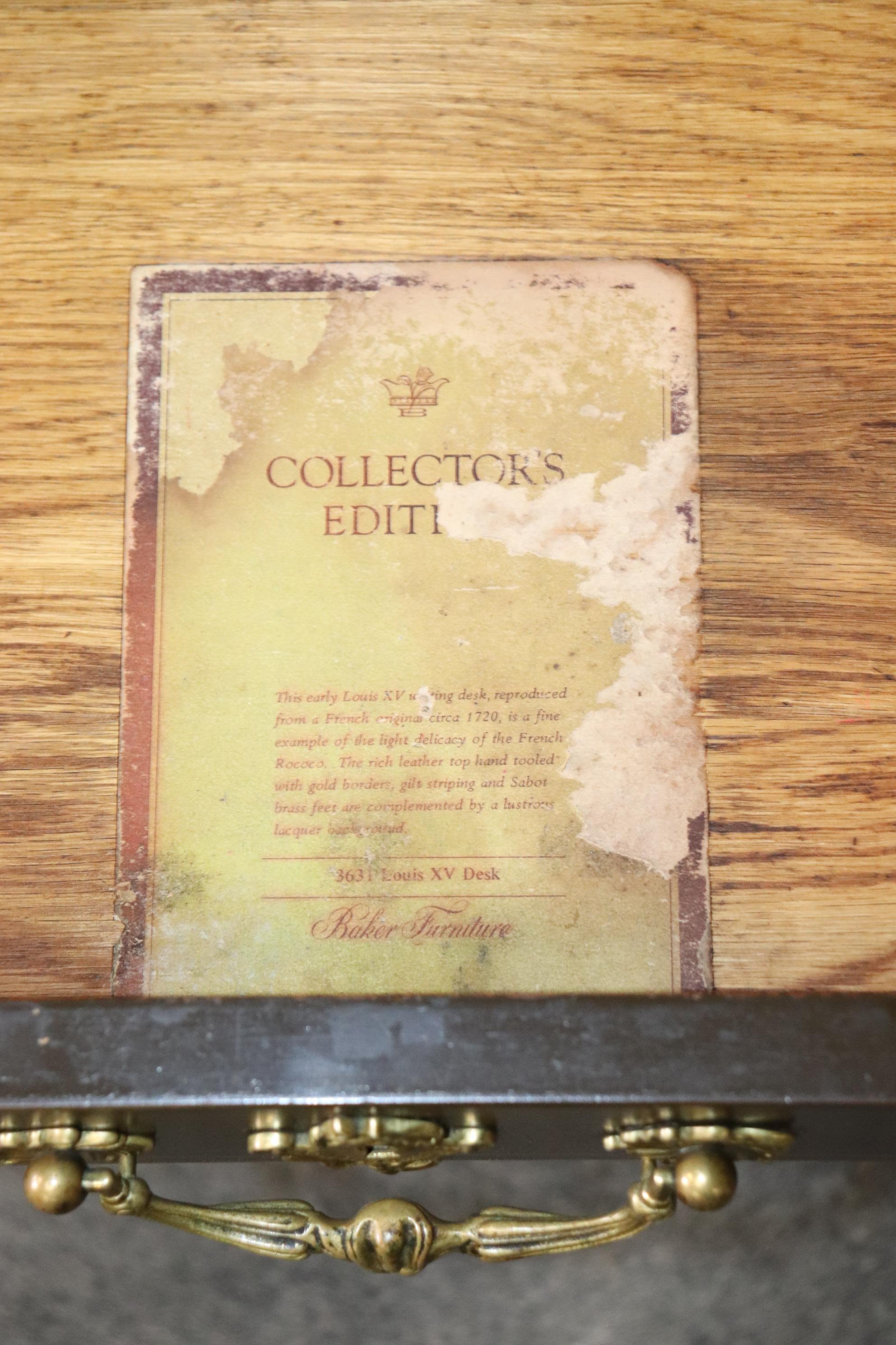 Brass Bound Leather Top Louis XV Bureau Plat Baker Collector's Edition Desk For Sale 3