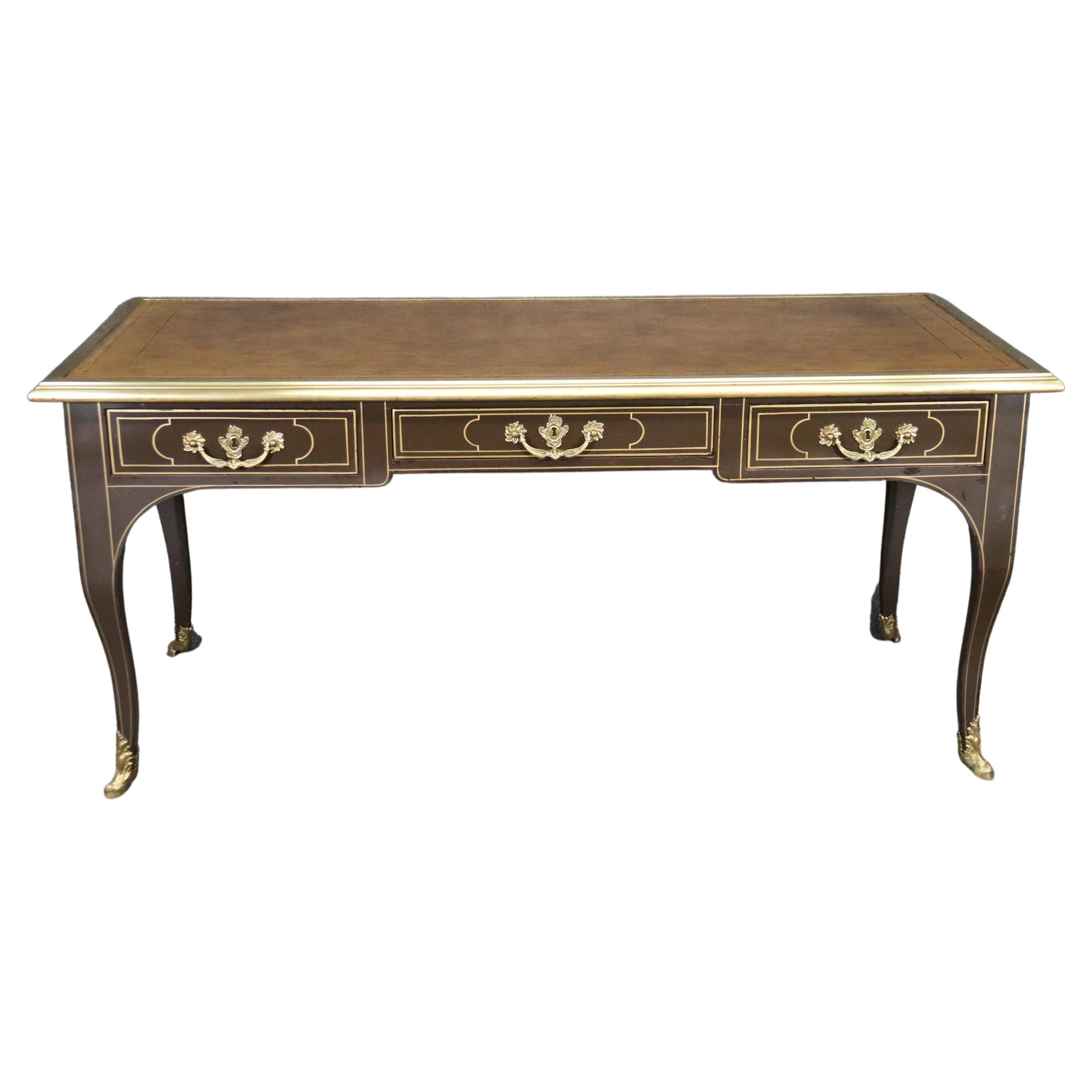 Brass Bound Leather Top Louis XV Bureau Plat Baker Collector's Edition Desk