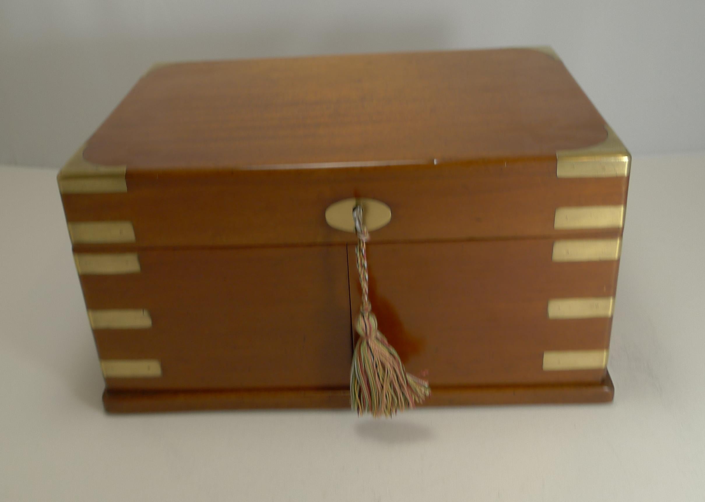 Late Victorian Brass Bound Mahogany Games Box / Compendium, circa 1890-1900