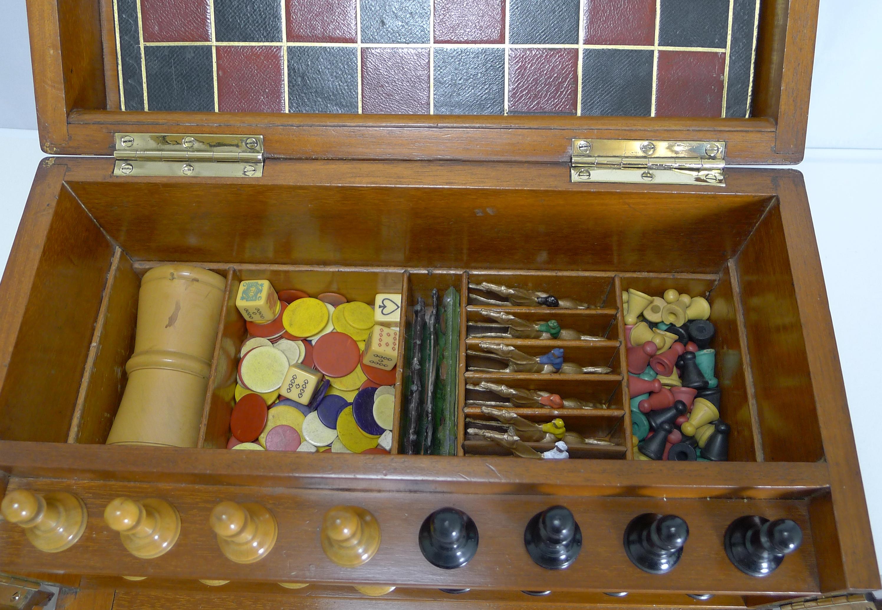 Brass Bound Mahogany Games Box / Compendium, circa 1890-1900 In Good Condition In Bath, GB