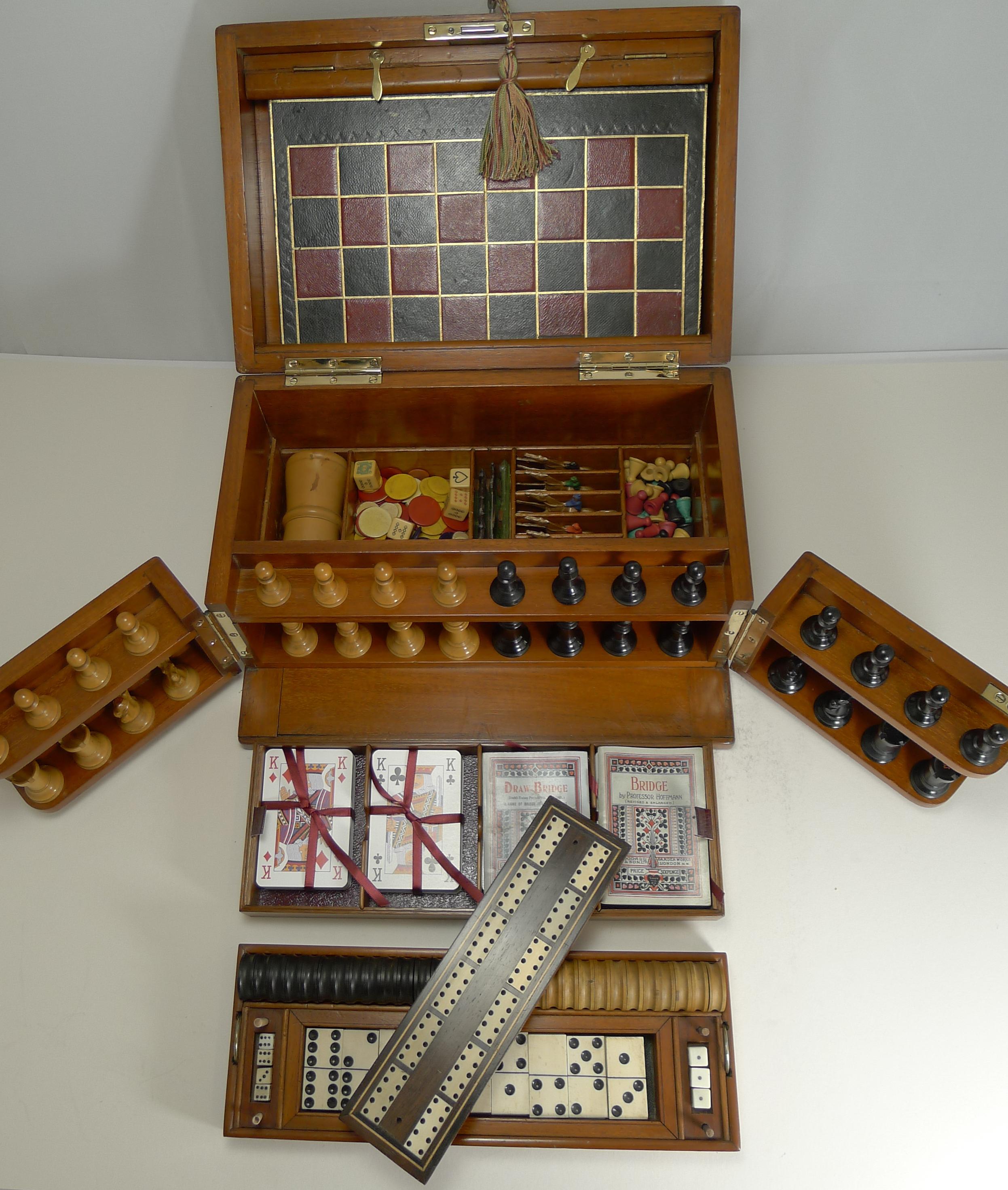 Late 19th Century Brass Bound Mahogany Games Box / Compendium, circa 1890-1900