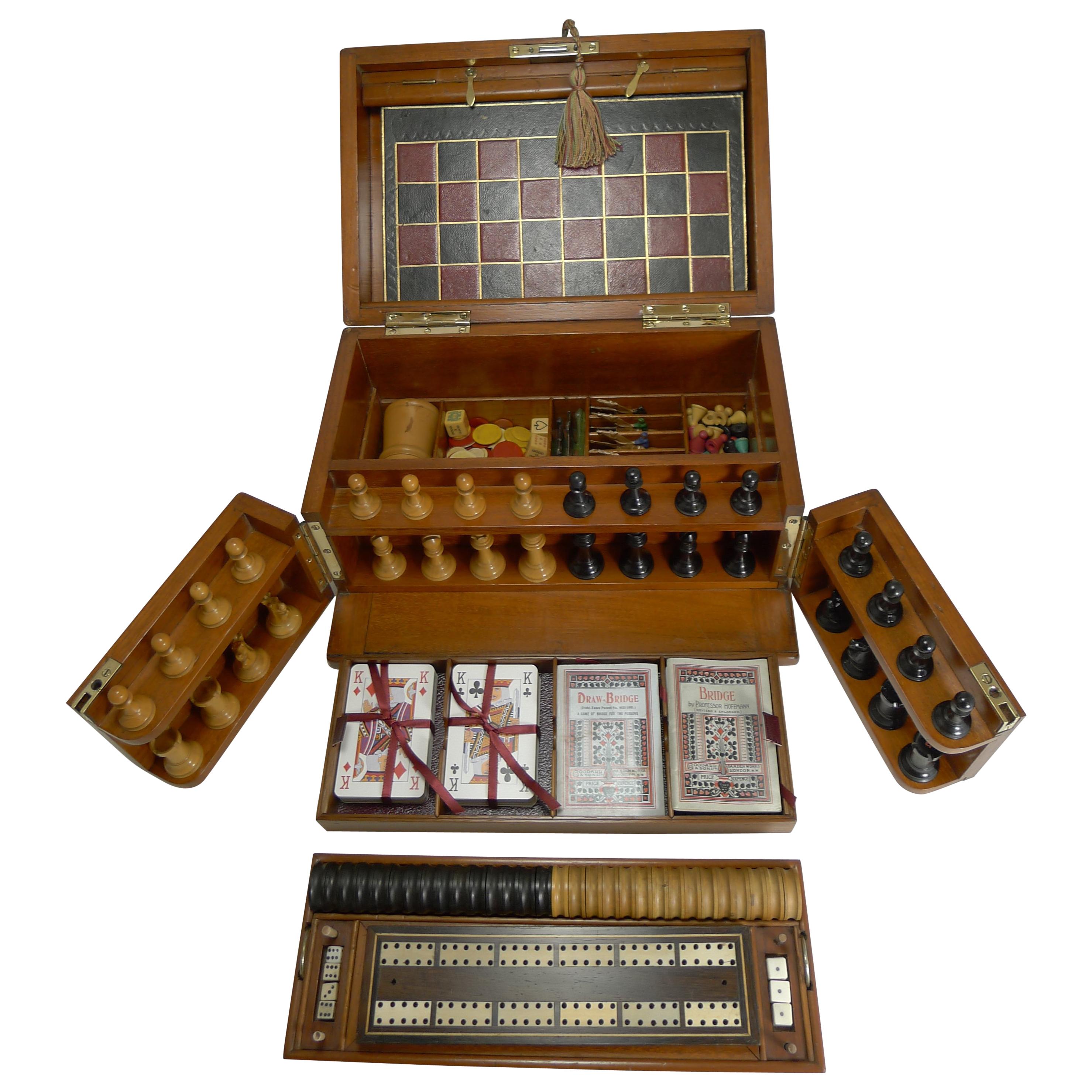 Brass Bound Mahogany Games Box / Compendium, circa 1890-1900