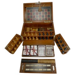 Antique Brass Bound Mahogany Games Box / Compendium, circa 1890-1900