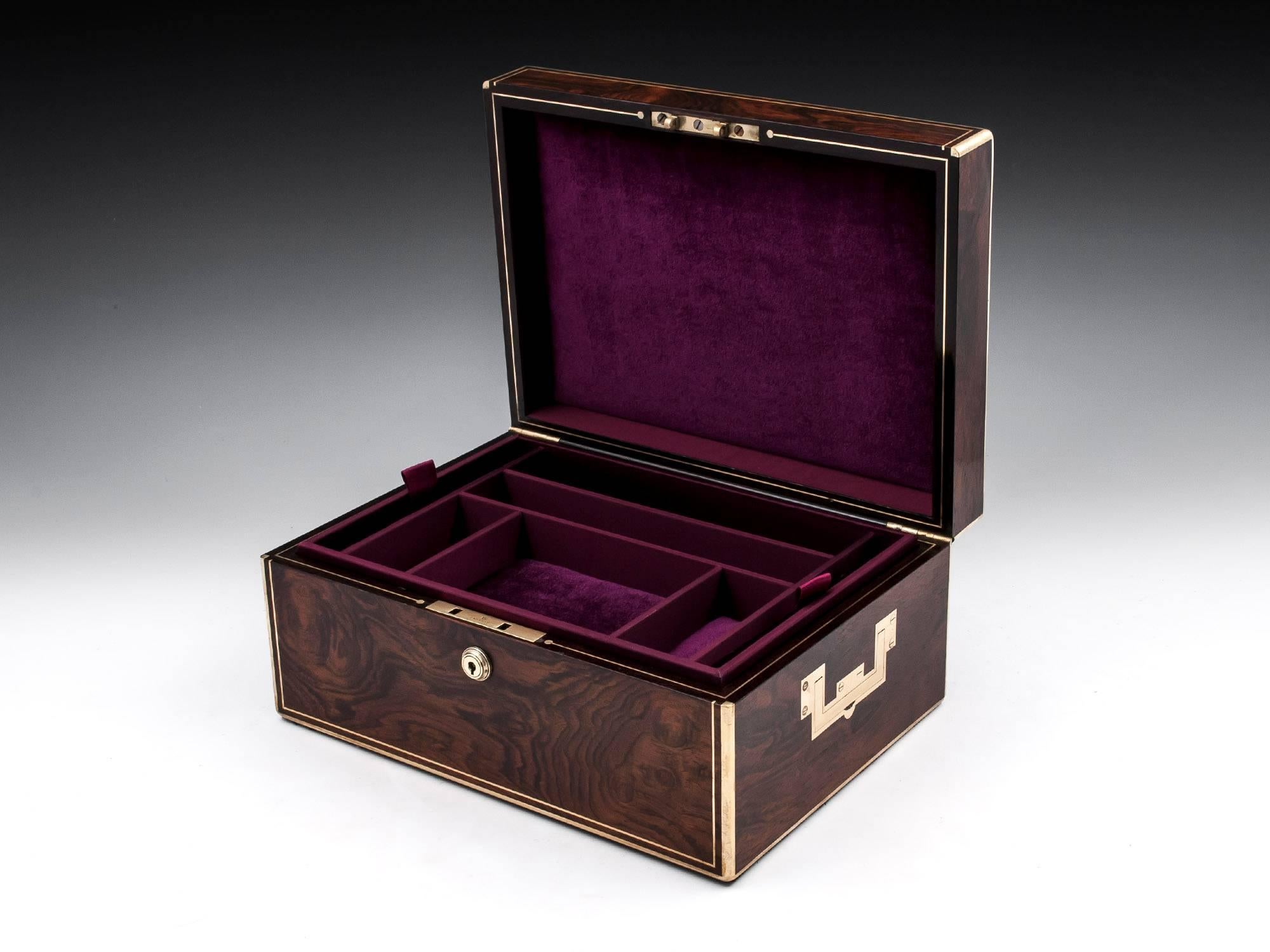 Brass Bound Mahogany Ladies and Gents Jewelry Box, 19th Century 2