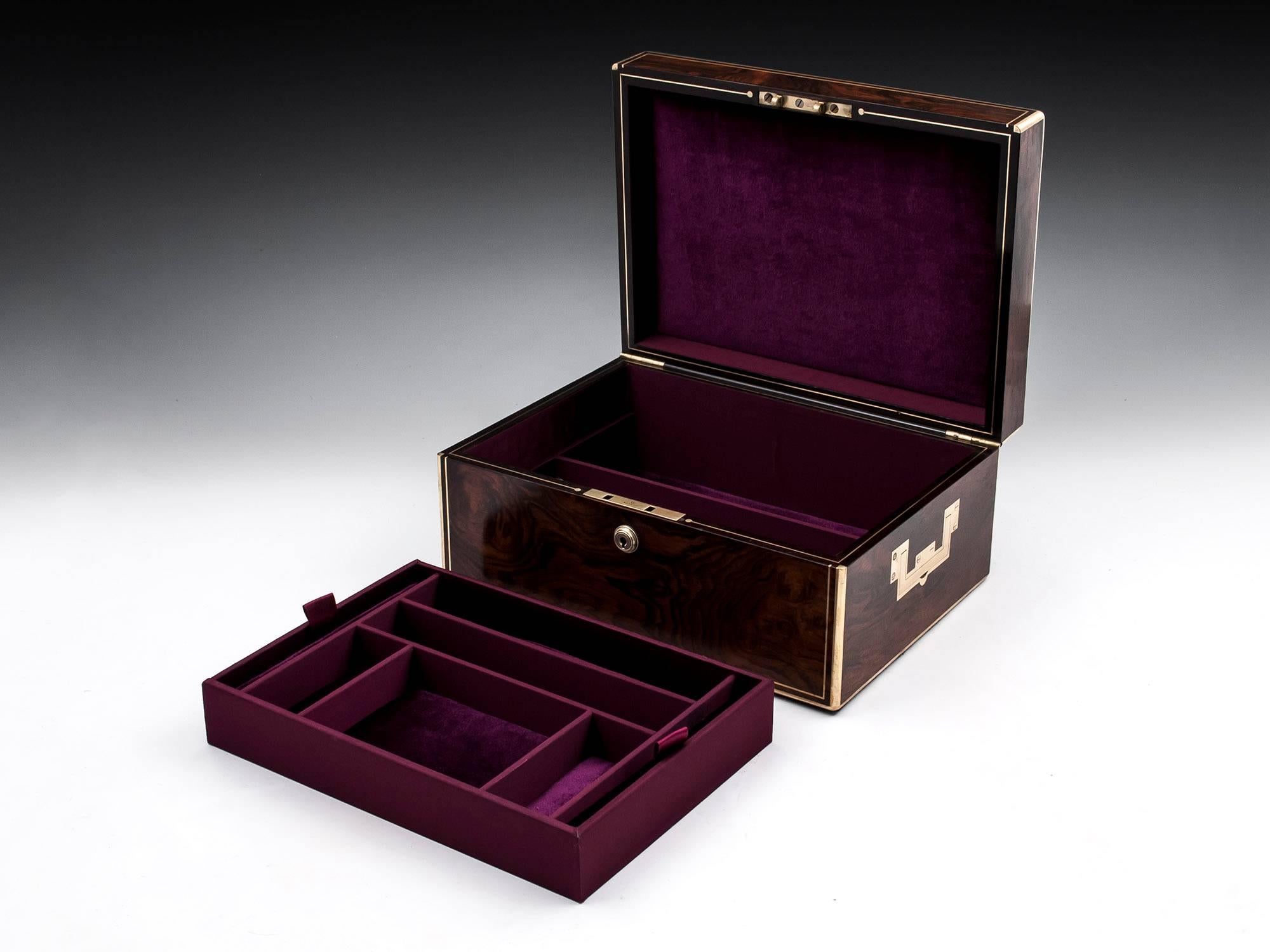 Brass Bound Mahogany Ladies and Gents Jewelry Box, 19th Century 3
