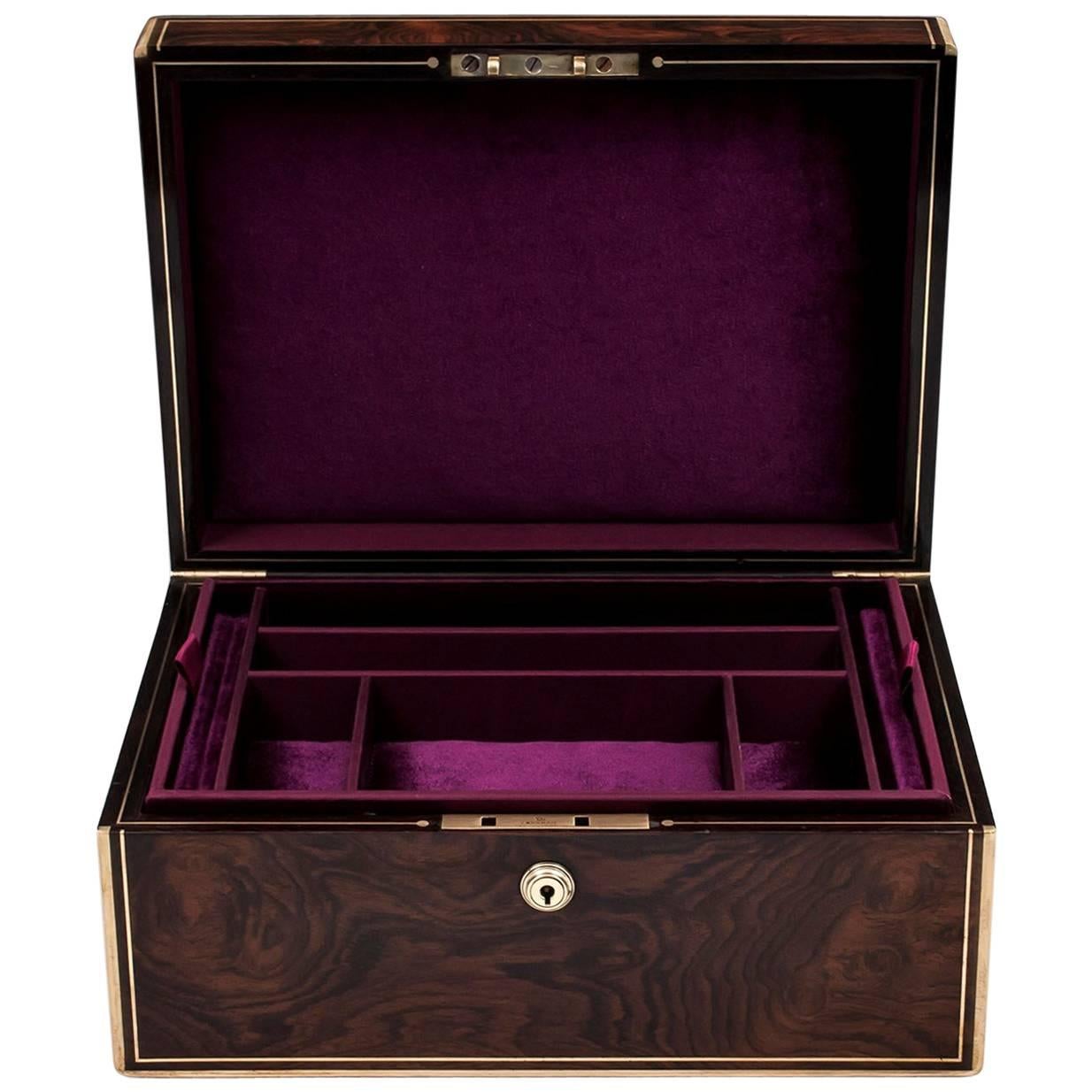 Brass Bound Mahogany Ladies and Gents Jewelry Box, 19th Century